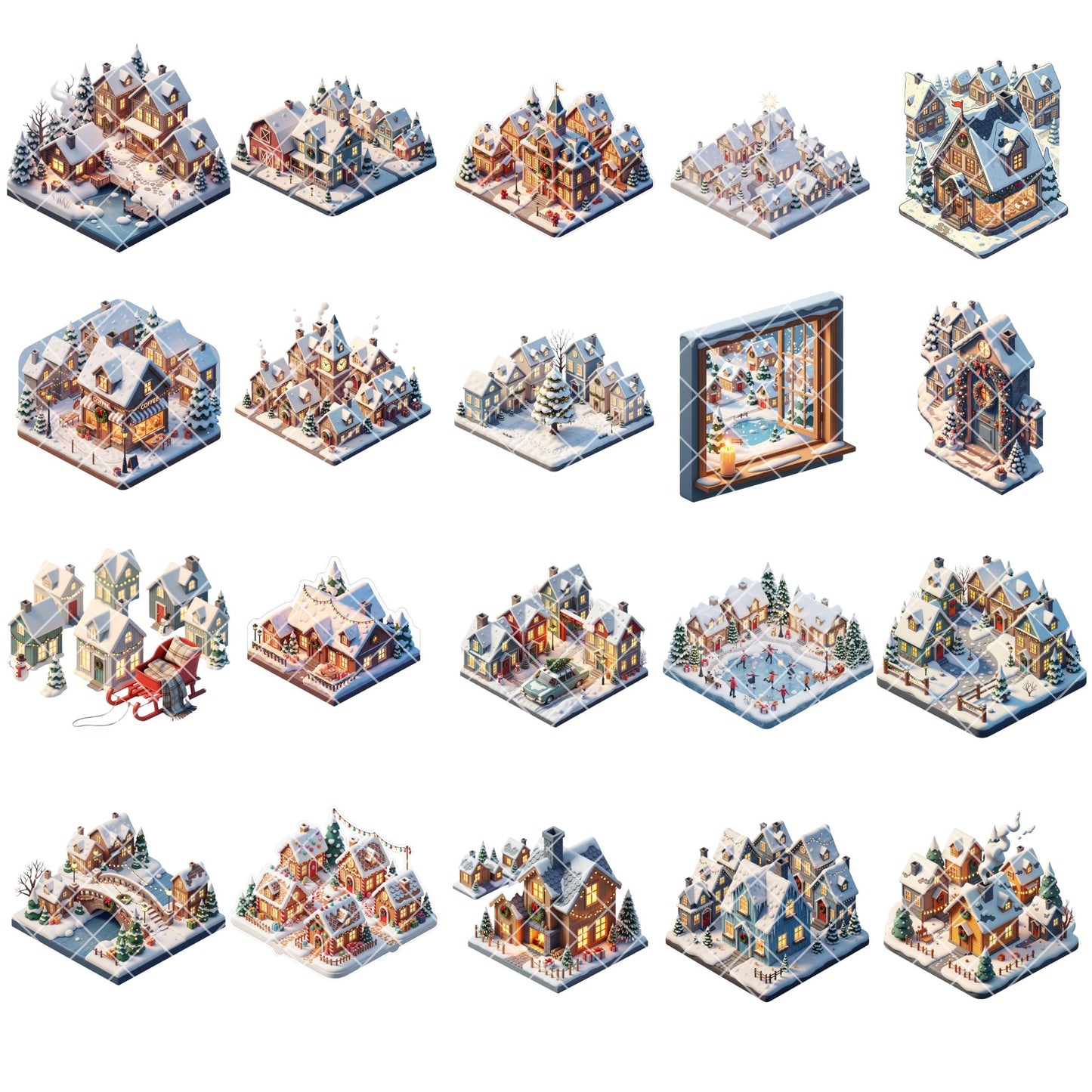Winter Village Clipart – 52 Christmas Town PNG Graphics | Snowy Houses, Cozy Cabins, Holiday Village 3D Art