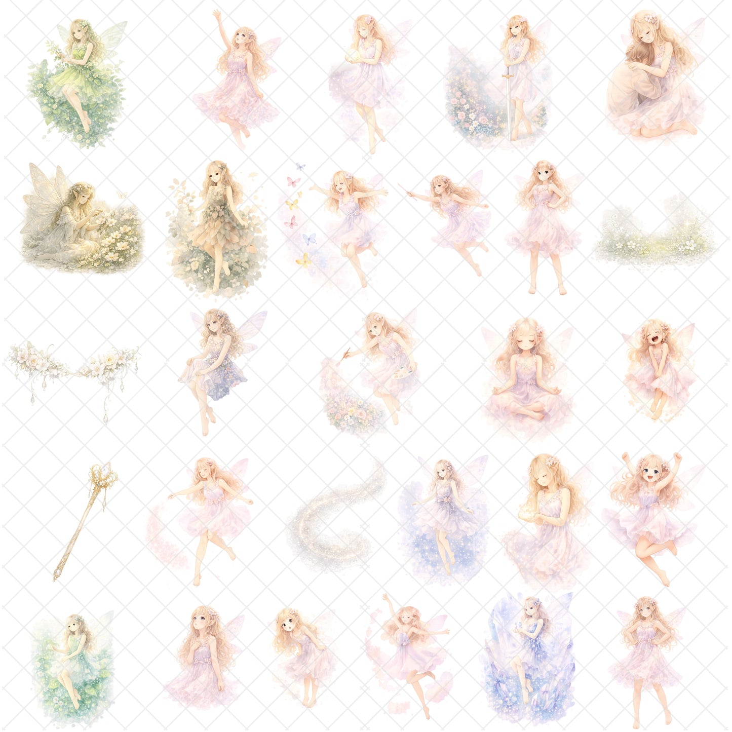 Fairy Clipart – 55 Watercolor Fairy PNG Files – Fantasy Pastel Fairies for Kids Crafts & Magical Designs