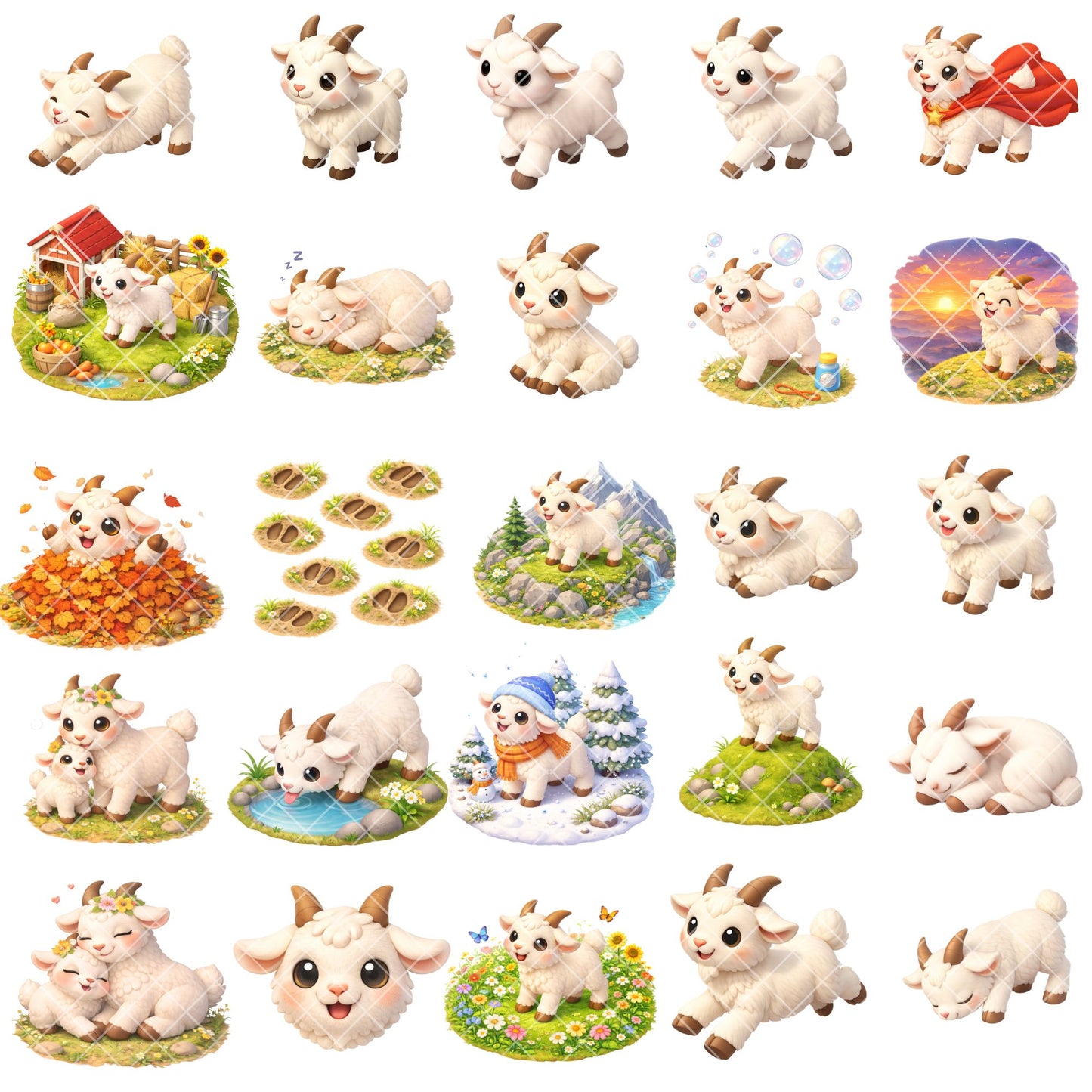 Goat 3D Clipart – 41 Baby Goat PNG Files – Cute Farm Animal Nursery Graphics for Sublimation & Kids Crafts