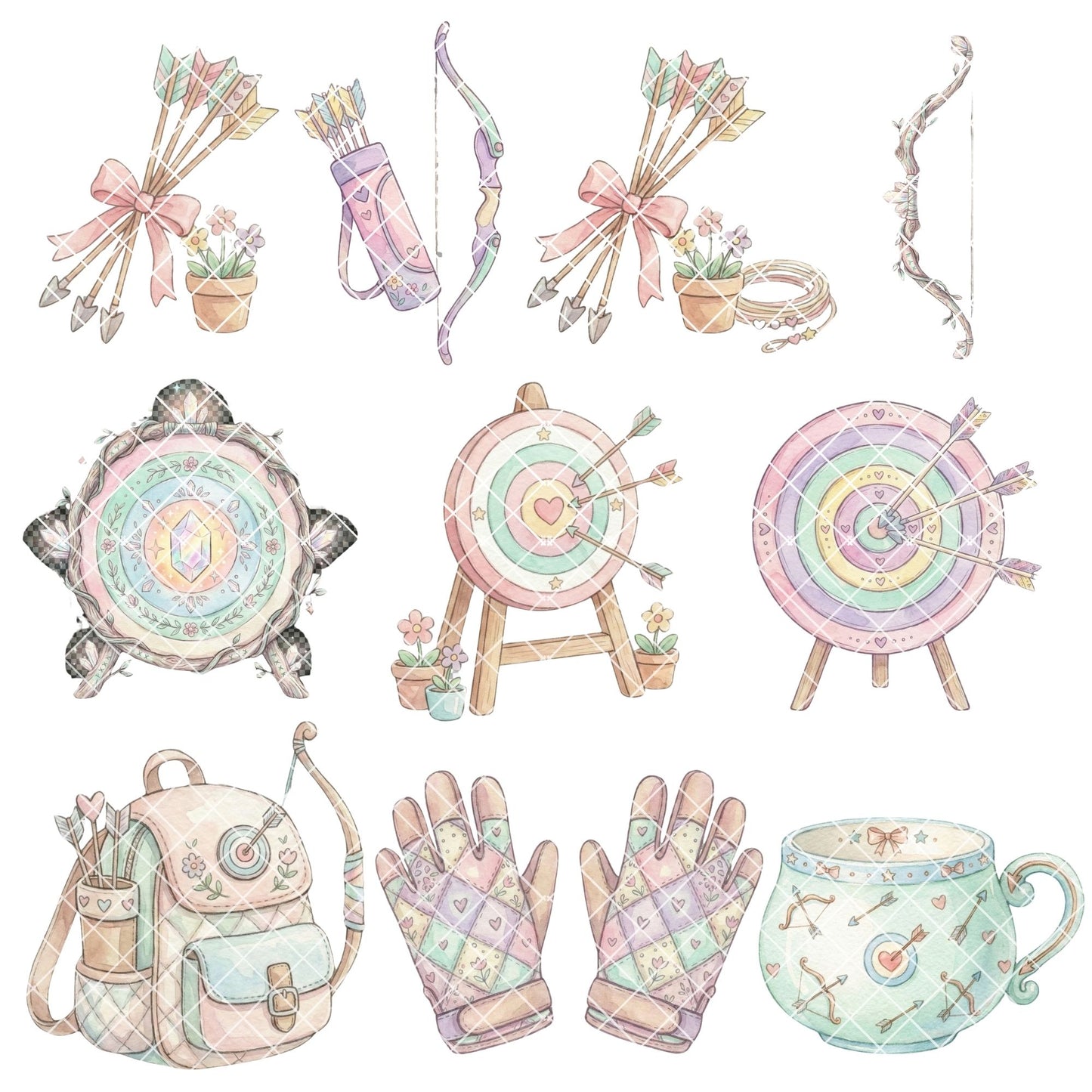 Archery Clipart Bundle – 40 Pastel PNG Files | Kids Archery, Targets, Bows & Adventure Graphics