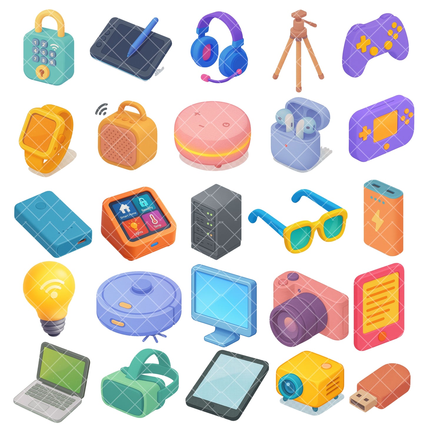 Tech Gadgets 3D Isometric Clipart PNG Bundle – 55 Smart Device, Drone & Keyboard Graphics