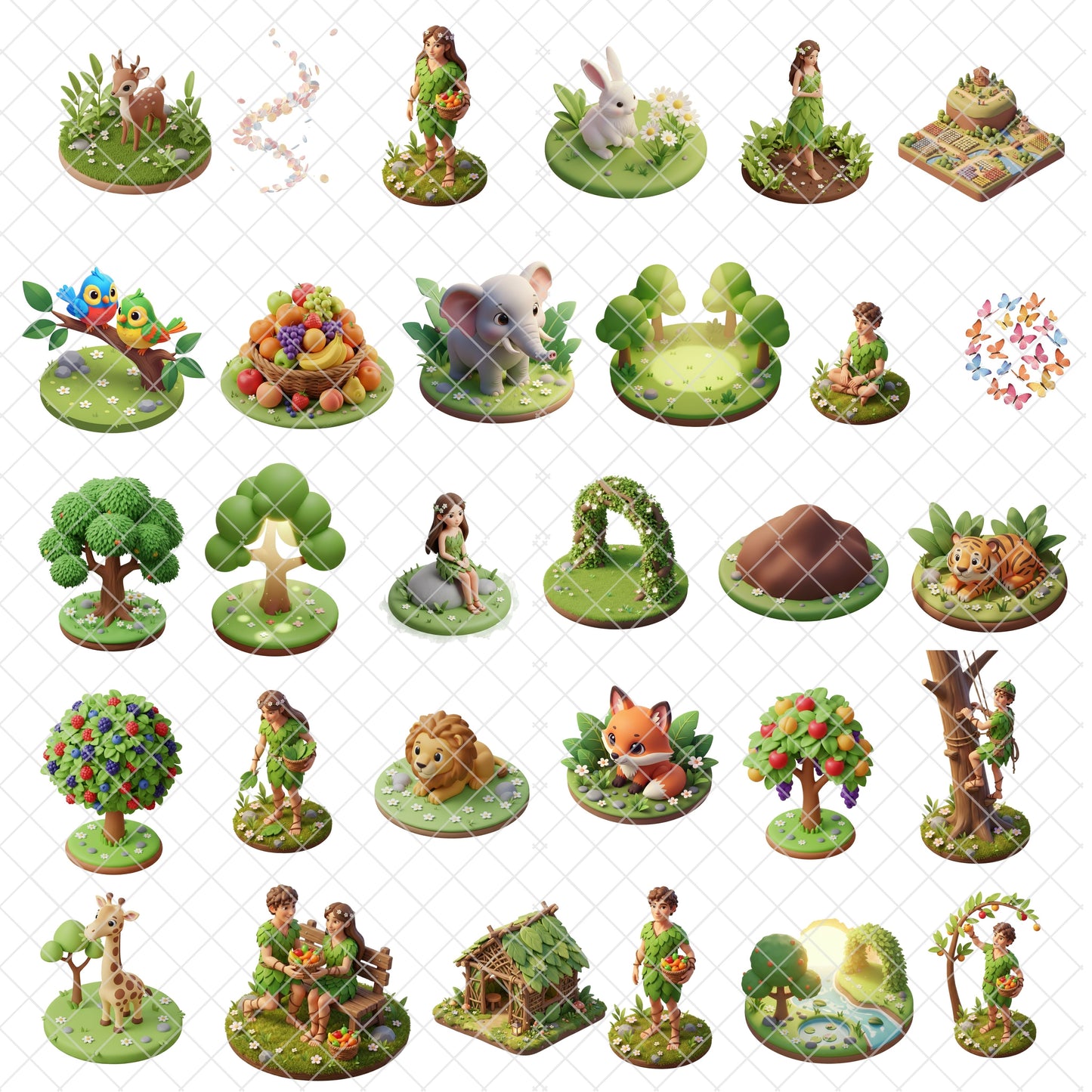 Adam and Eve Safe 3D Clipart PNG Bundle – 60 Garden of Eden Christian Bible Graphics