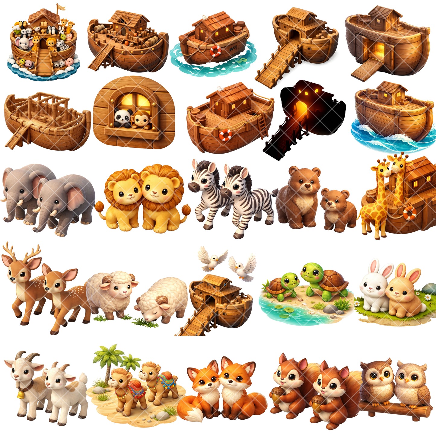 Noah’s Ark 3D Clipart – Bible Story Animal PNG Bundle for Kids (55 Files)