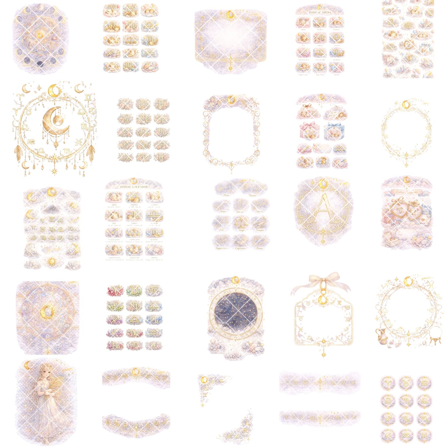 Zodiac Clipart – 55 Watercolor Astrology PNG Files – Horoscope Signs & Celestial Pastel Graphics