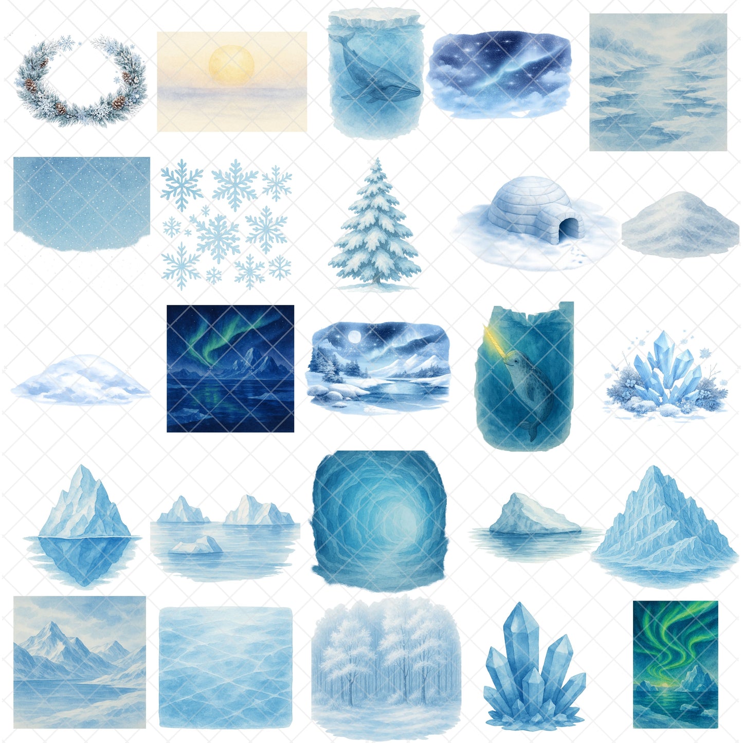 Arctic Polar Animals Watercolor Clipart Bundle – Polar Bear, Penguin & Winter Wildlife PNG, Classroom & Nursery Art, 50 PNG