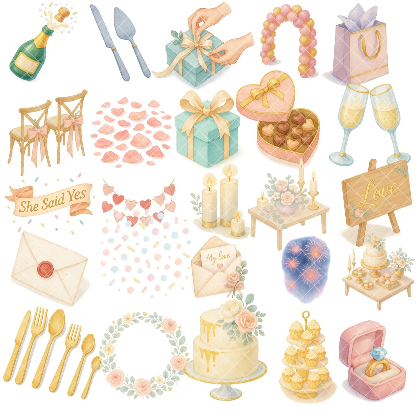 Engagement Anniversary Clipart Watercolor – Romantic Couple PNG | Wedding, Love & Celebration Art (54 Files)