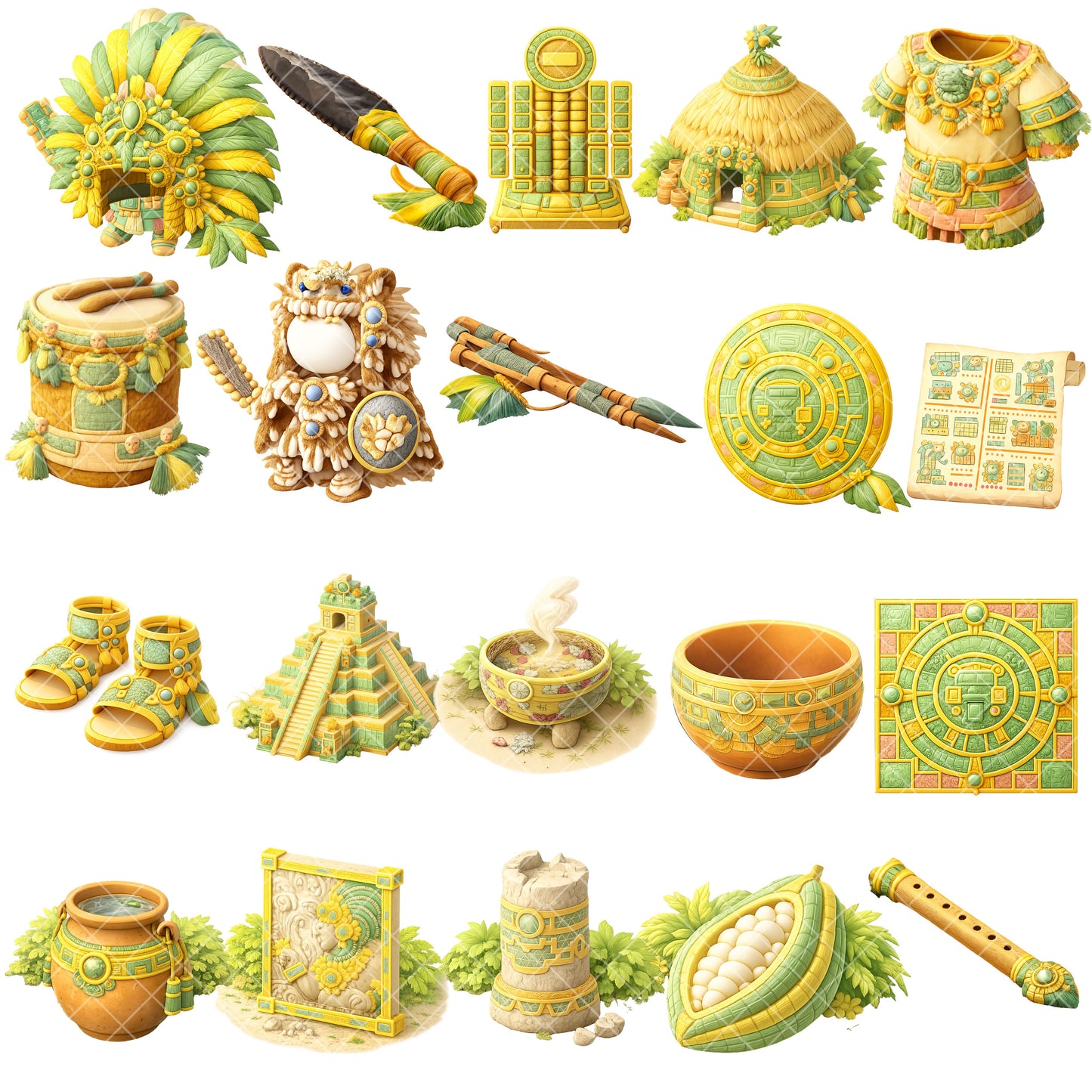 Maya Civilization Clipart Bundle – 50 Ancient Mayan 3D PNG Files for History, Crafts & Education