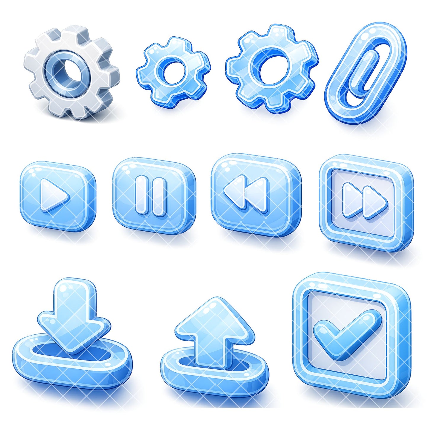 UI Interface Icons PNG Bundle – 50 Glossy App & Game Dashboard Icons for Web & Mobile Design
