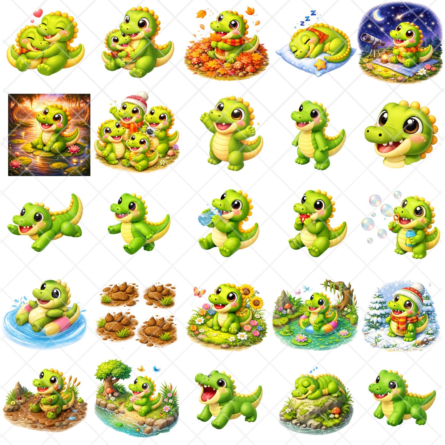 Cute Crocodile 3D Clipart – 41 Baby Croc PNG Files – Jungle Nursery Animal Graphics for Kids Crafts & Sublimation