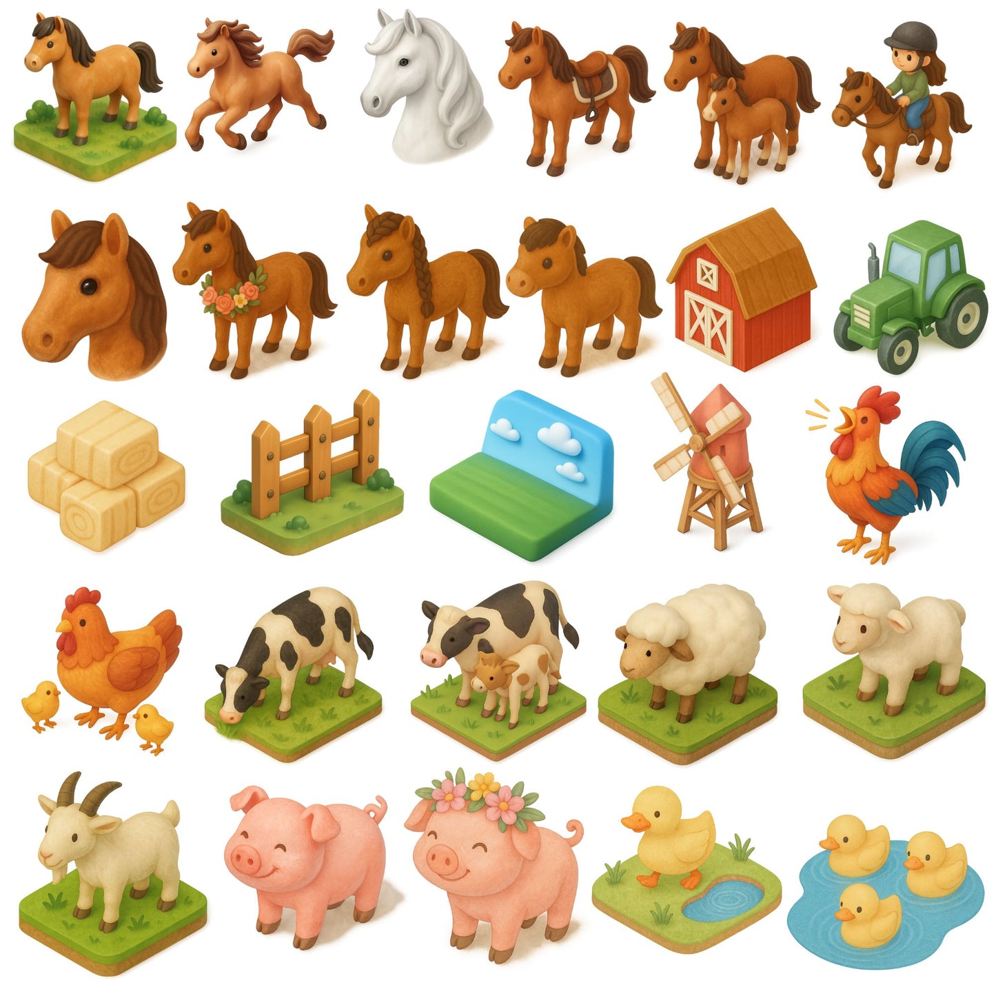 Horse Farm PNG Bundle – 54 Cute Farm Animal Clipart | Horses, Barn, Tractor, Farmer