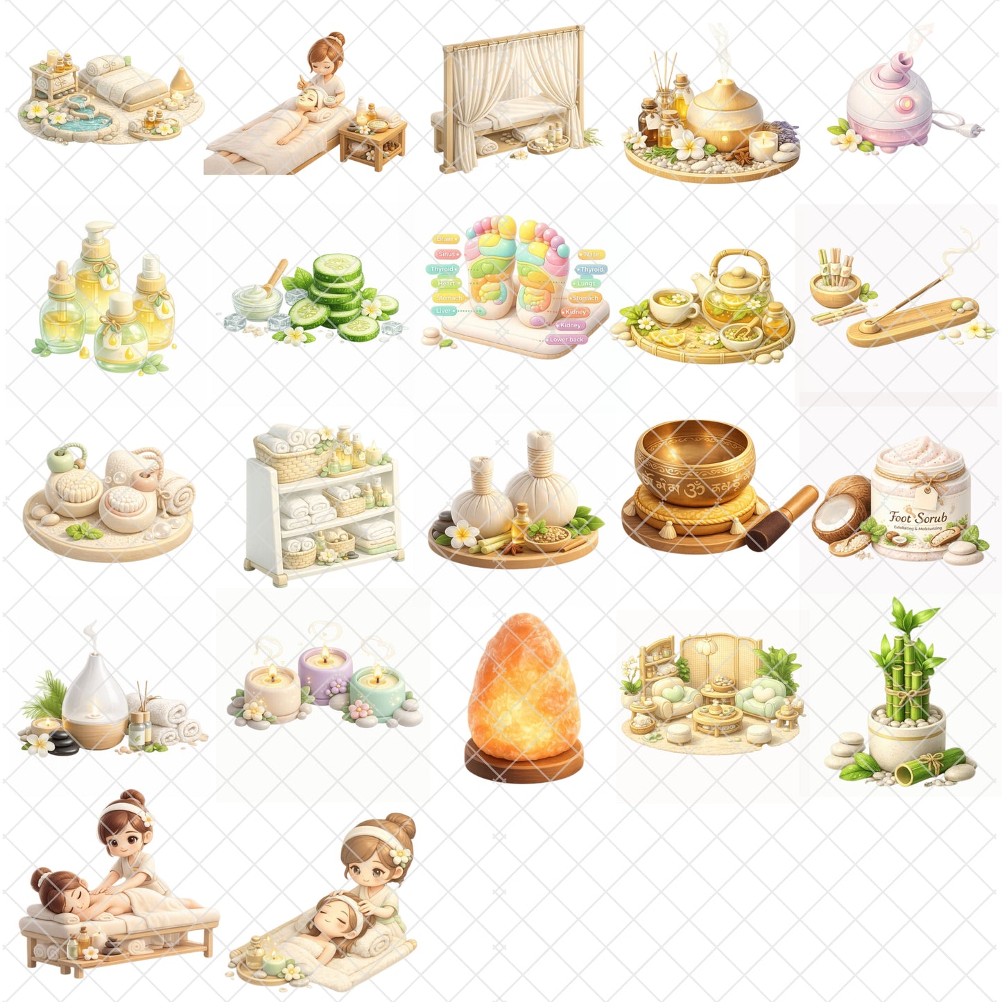 Spa Wellness 3D Clipart PNG Bundle – 47 Massage Therapist & Self-Care Graphics for Branding & Planners