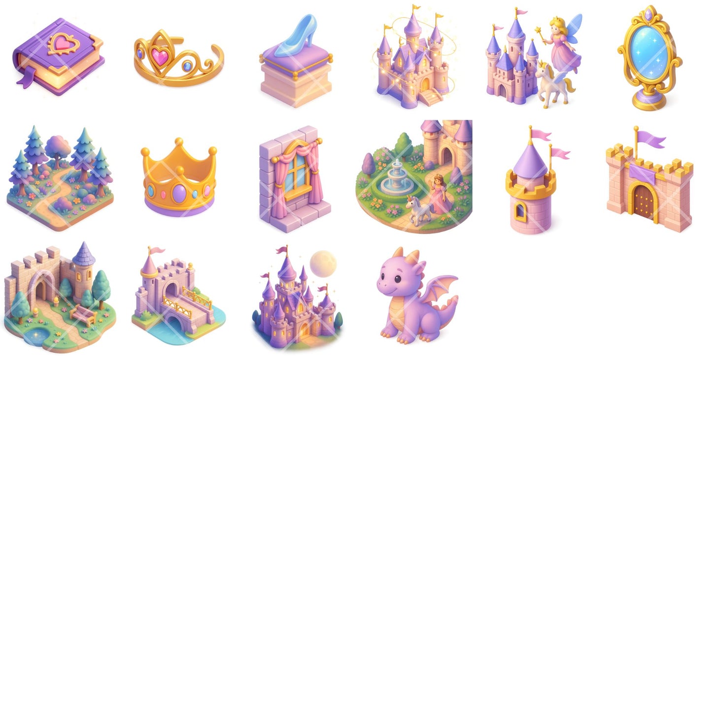 Princess Clipart PNG | Fantasy Fairytale Kingdom | Unicorn Castle Princess Art | Magical Princess PNG | Commercial Use