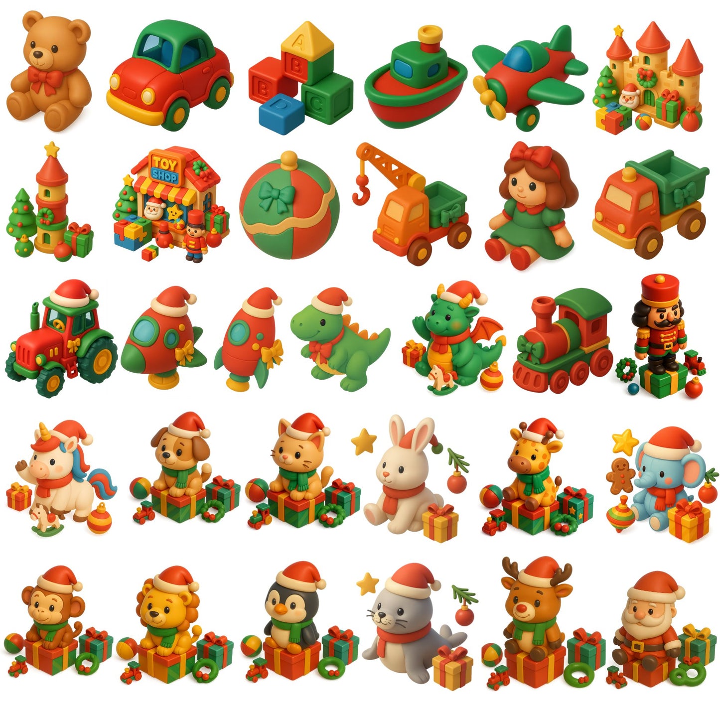 Christmas Toys & Gift Shop 3D Clipart – 62 PNG Santa, Elves, Toys & Holiday Gifts