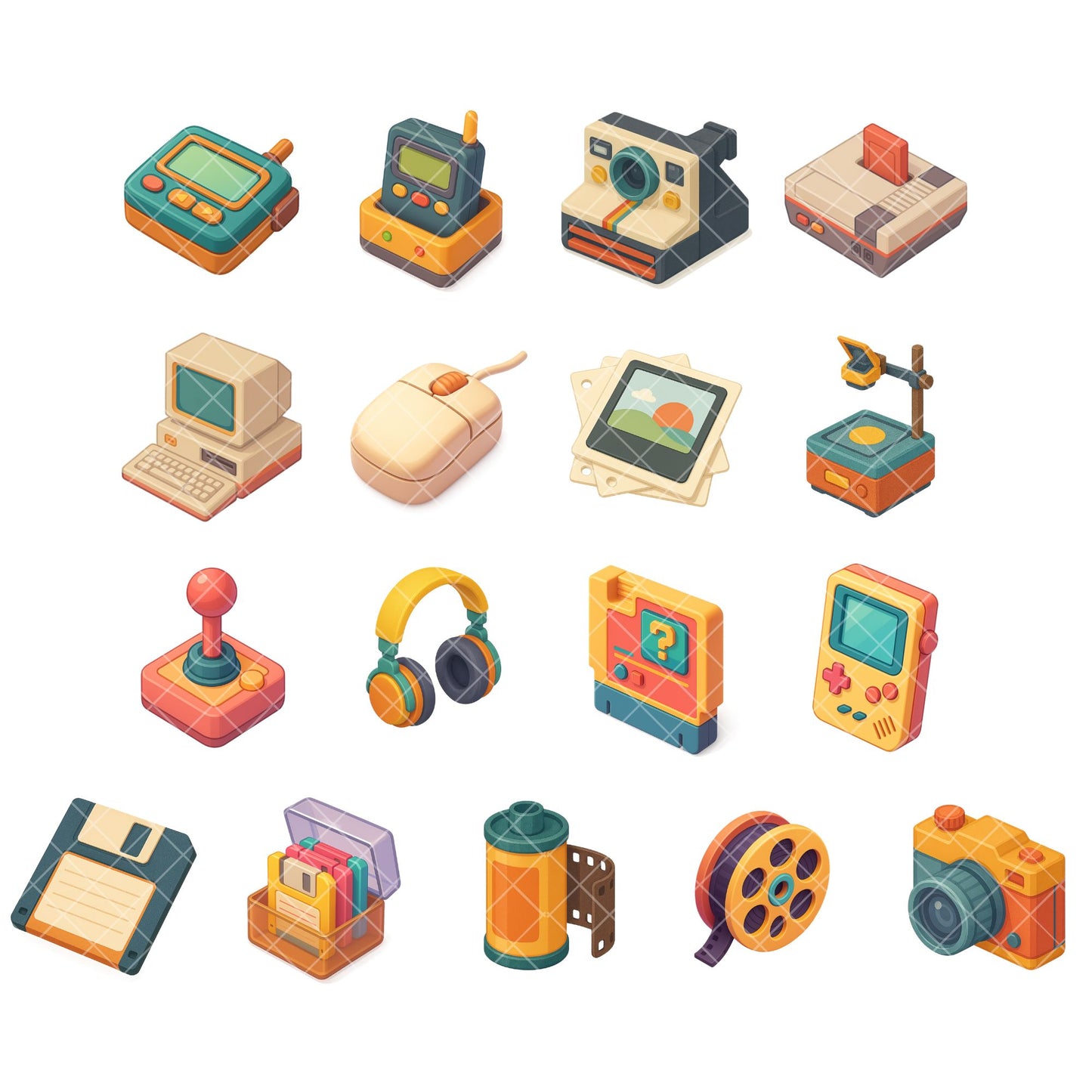 Retro Technology Clipart PNG – Vintage Gadgets 80s 90s | Old Computers, Cassettes & Retro Devices (50 Files)