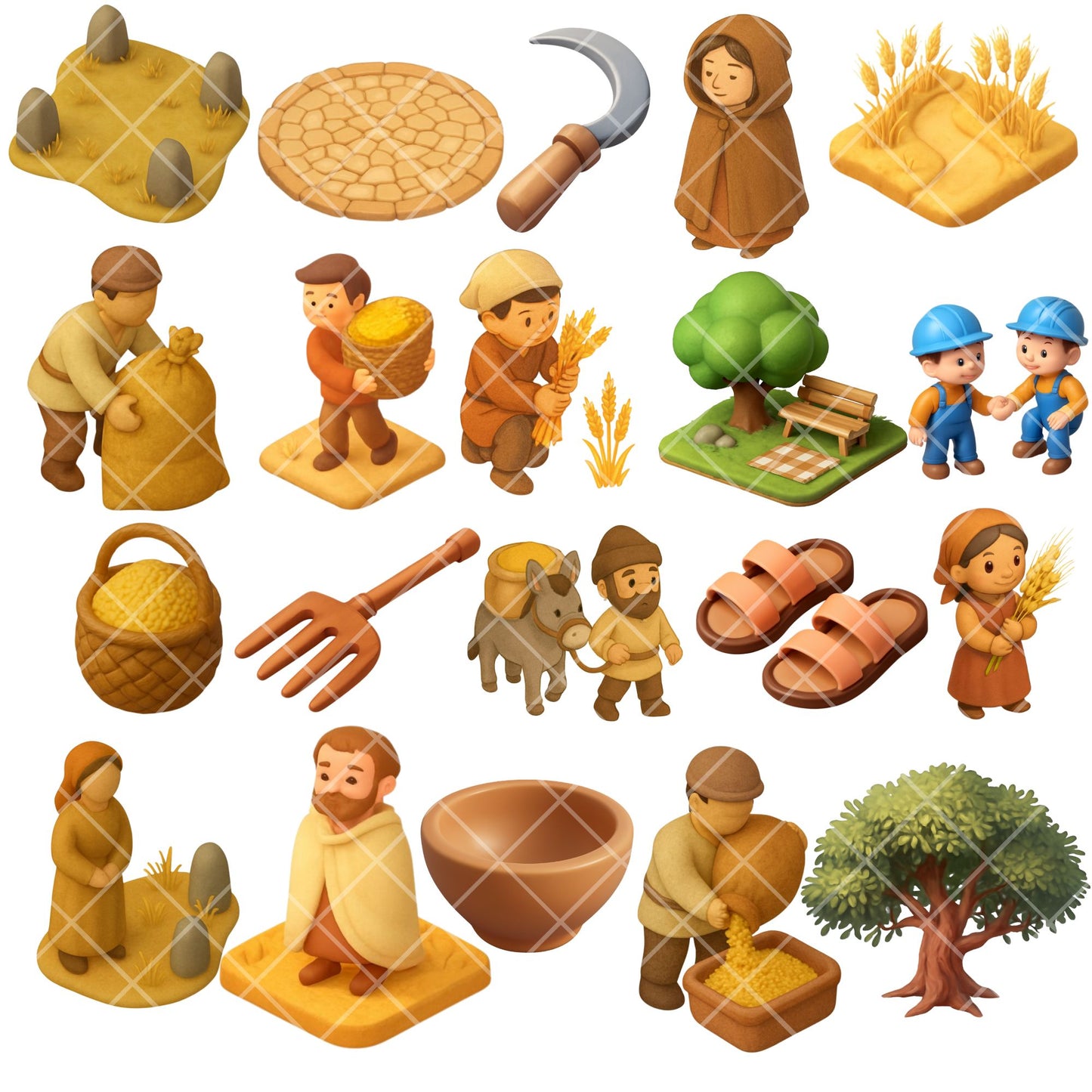 Ruth and Boaz 3D Clipart – Bible Story PNG Bundle for Sunday School (59 Files)