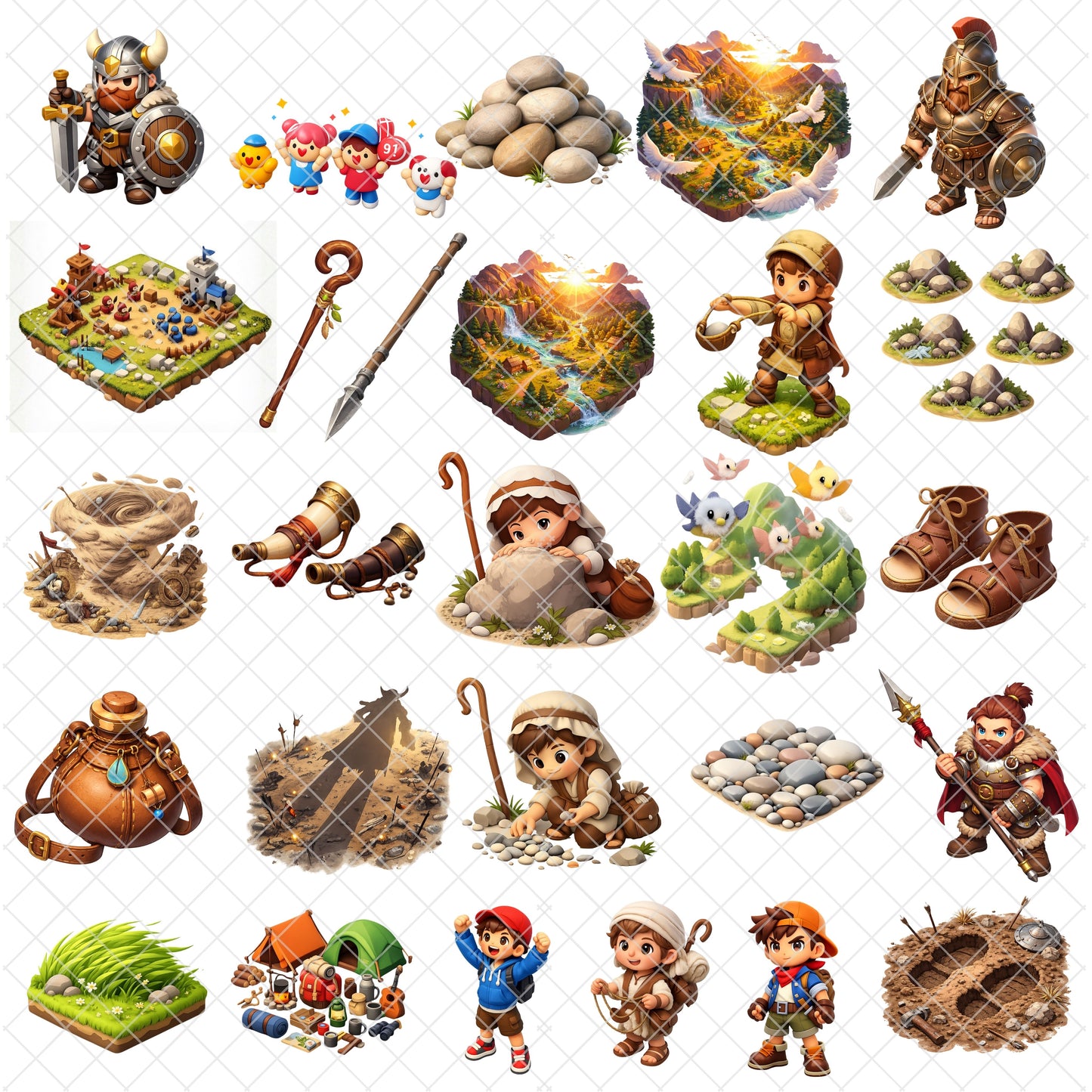 David and Goliath Clipart Set – 58 PNG 3D Bible Story Graphics, Christian Clipart, Sunday School Teaching Resources, Biblical Characters, Kids Bible Crafts