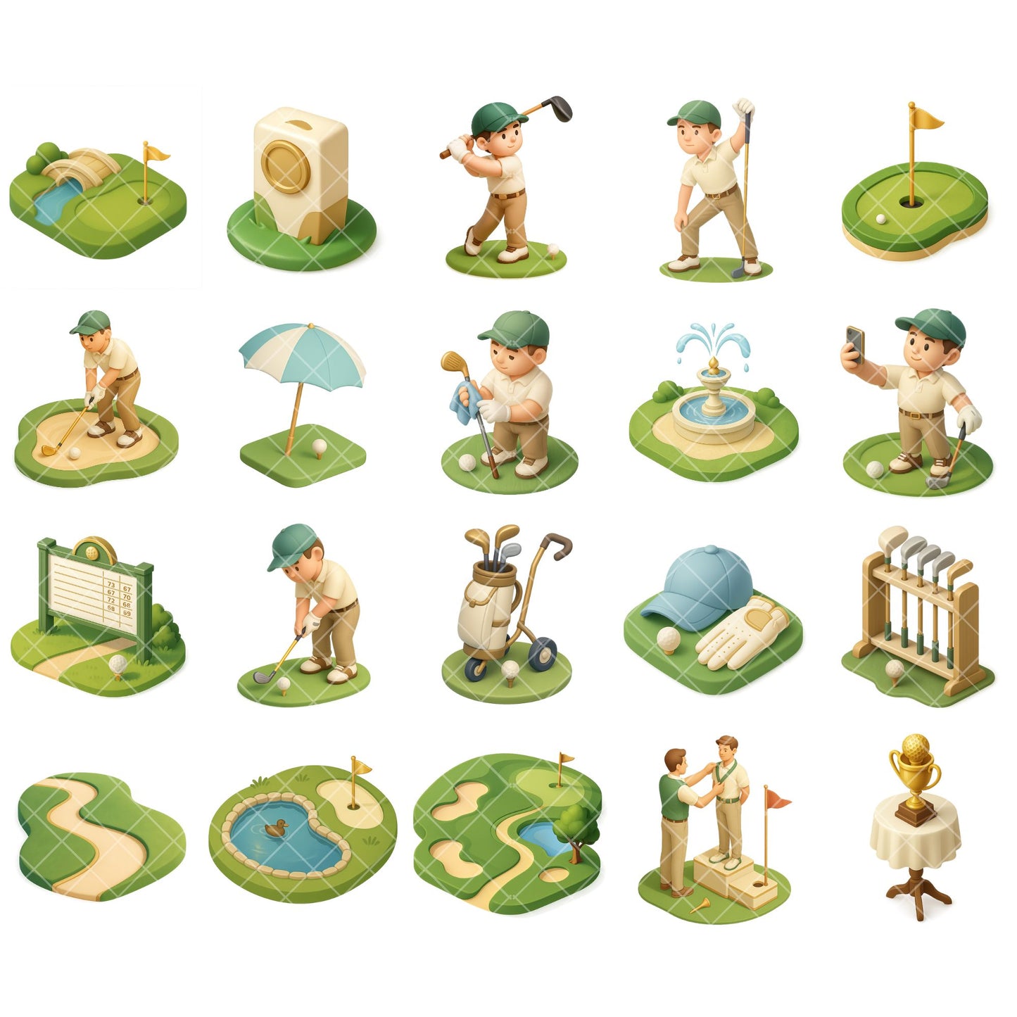 Golf 3D Clipart PNG | Isometric Golf Illustrations | Country Club Clipart | Sports PNG Bundle | Commercial Use