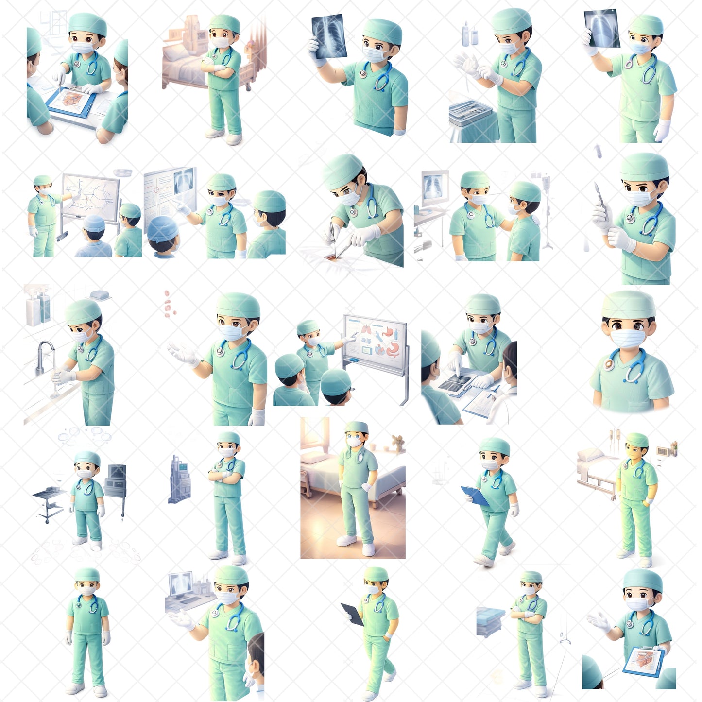 Surgeon 3D Clipart Bundle – Surgery Scenes, Medical Tools & Hospital PNG, Healthcare Education Graphics, Professional Cartoon Art, 58 PNG