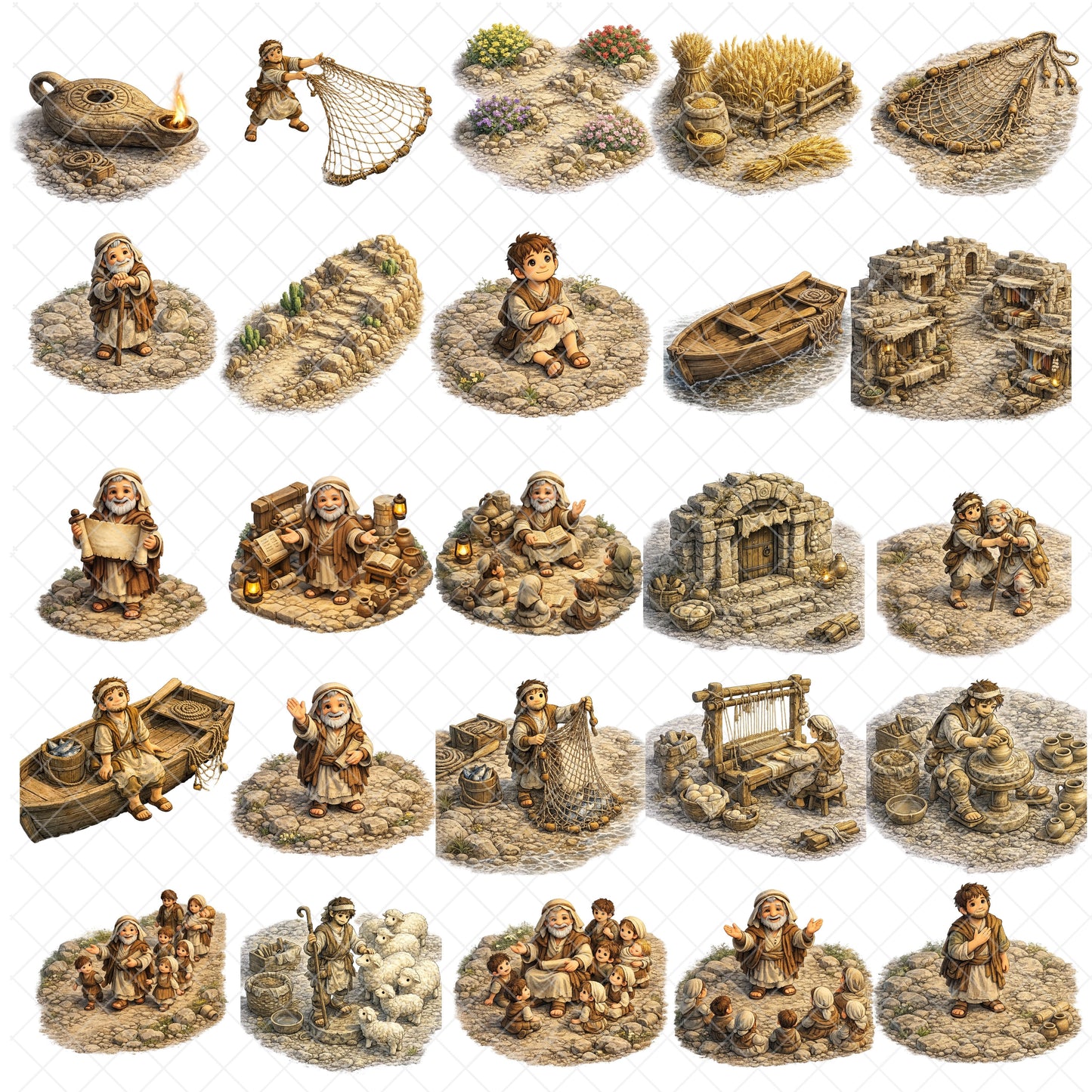New Testament 3D Clipart Set – 65 Bible Story PNGs of Jesus, Miracles & Disciples for Teaching