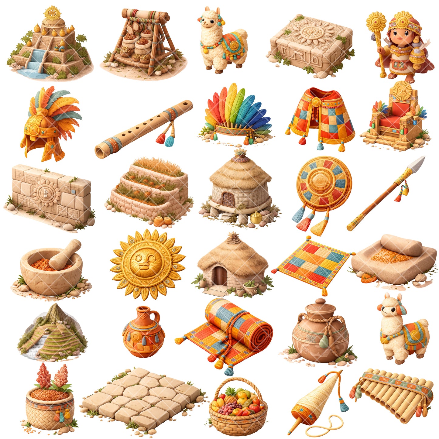 Inca Empire Clipart Bundle – 55 Ancient History 3D PNG Files for Classroom, Crafts & Education