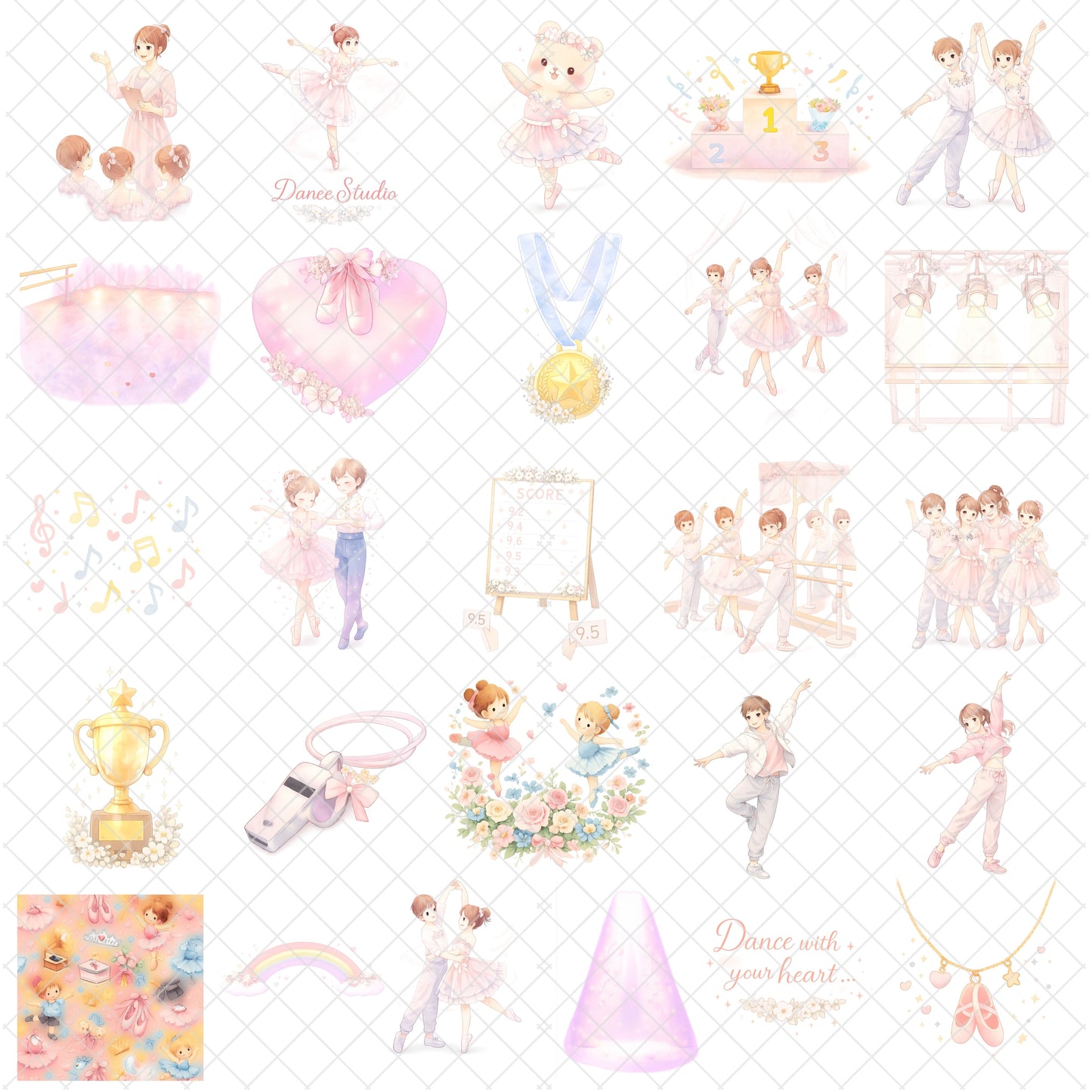 Dancing Watercolor Clipart – Ballet Girls PNG, Dance Recital Art, Ballerina Illustrations for Invitations, Planners & Scrapbooking (54 PNG)