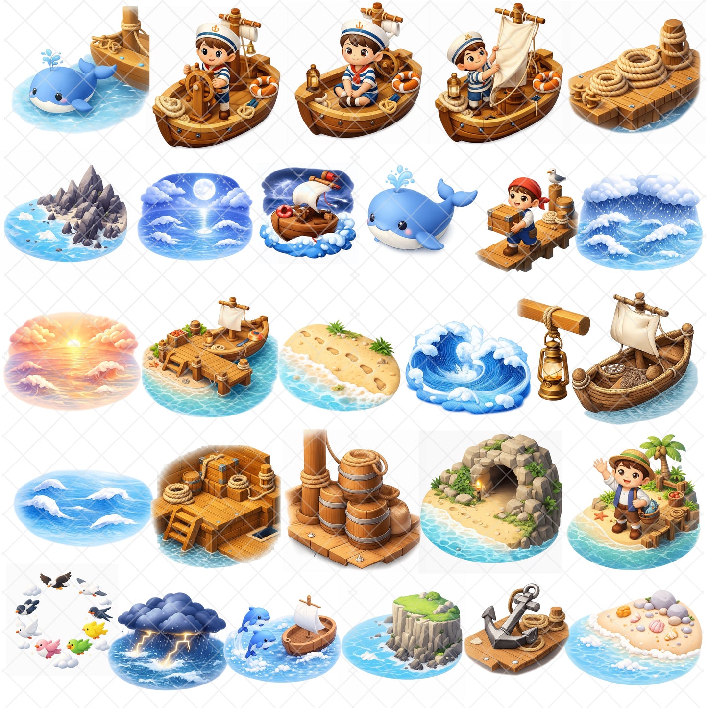 Jonah and the Whale Clipart Bundle – 3D Bible Story PNG, Christian Kids Ocean Art, Sunday School & VBS Graphics, 60 PNG