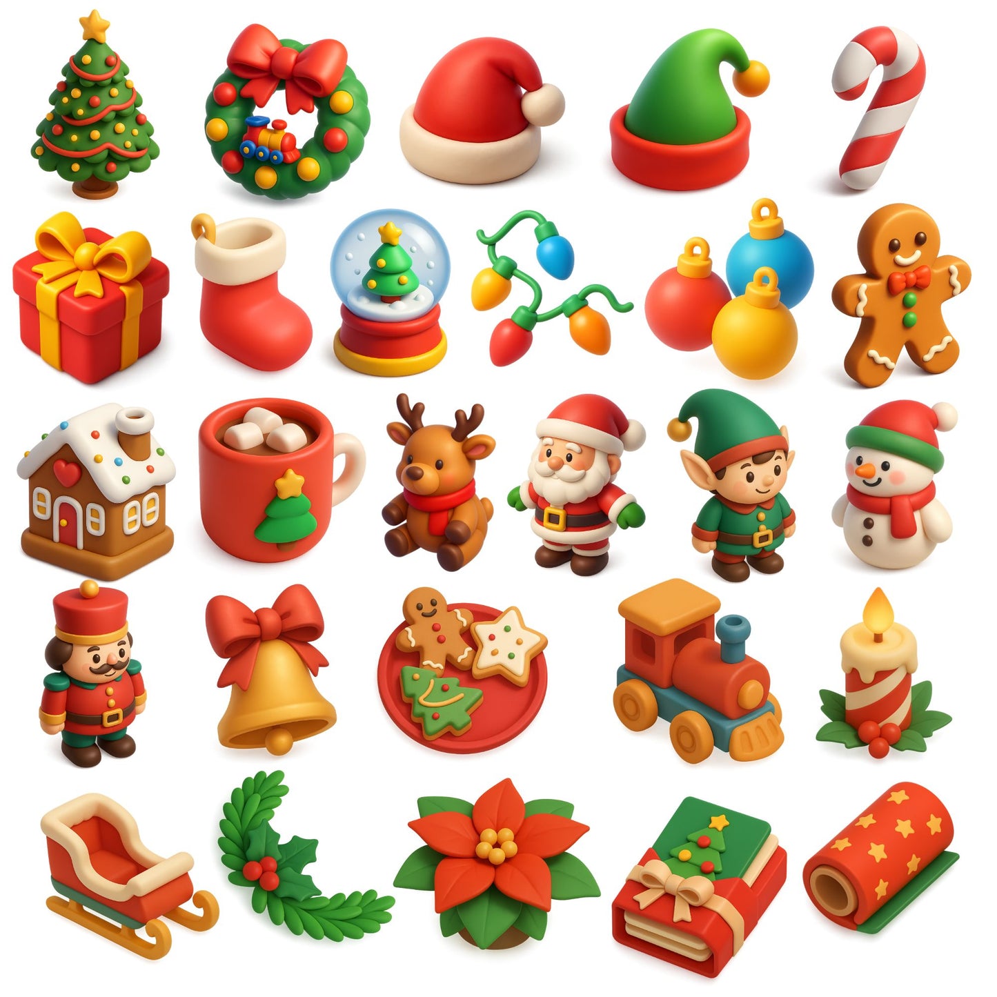 Christmas & Holiday 3D Clipart – 53 PNG Santa, Winter Decor & Festive Illustrations