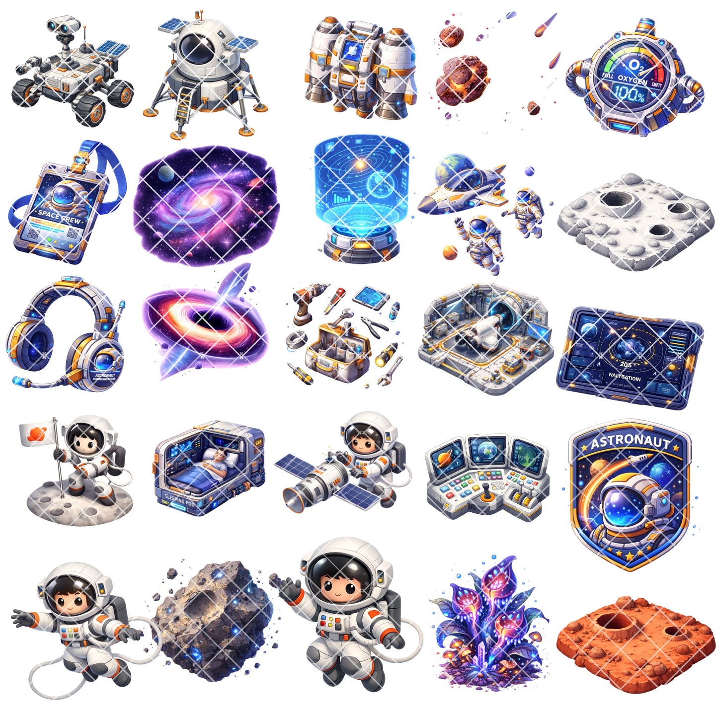 Astronaut 3D Clipart Bundle – 44 Space PNG Files – STEM Classroom Decor, Kids Crafts & Party Printables