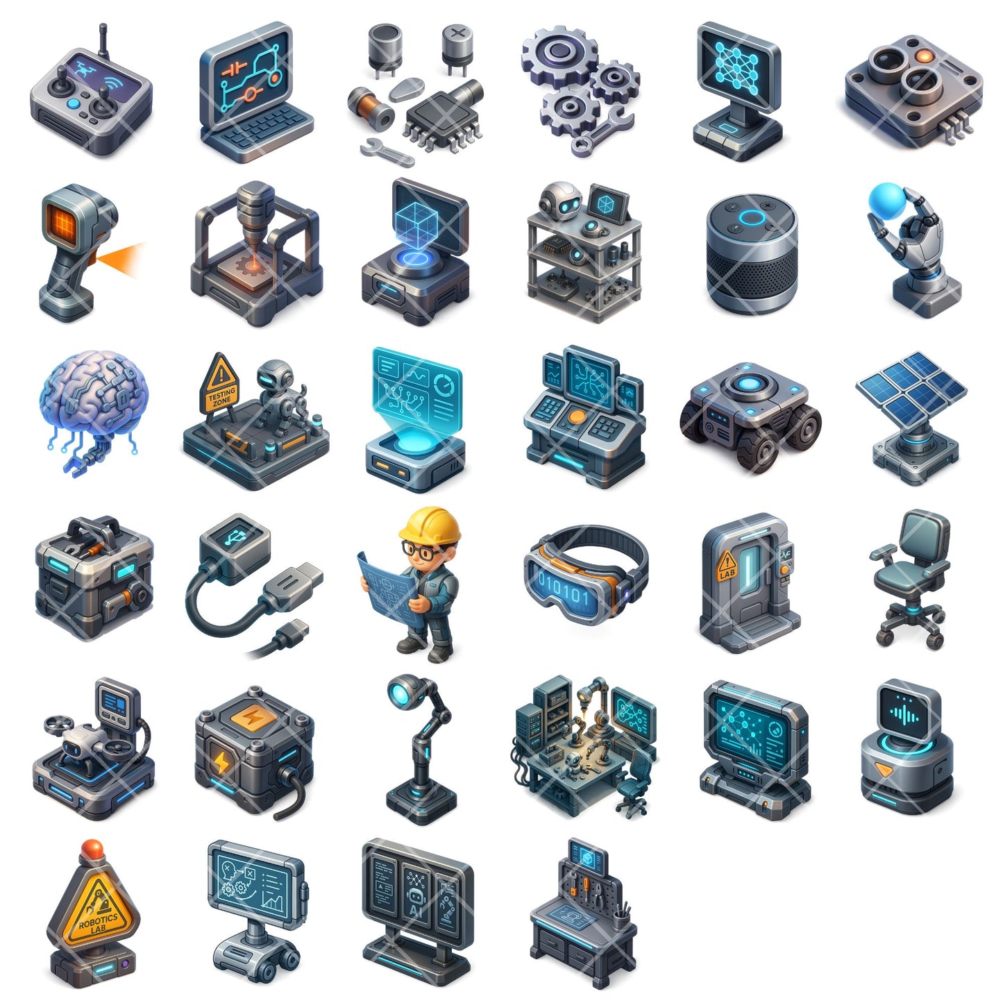 Robotics Lab Clipart PNG | AI Technology Illustrations | STEM Classroom Graphics | Robot Engineer Art | Commercial Use
