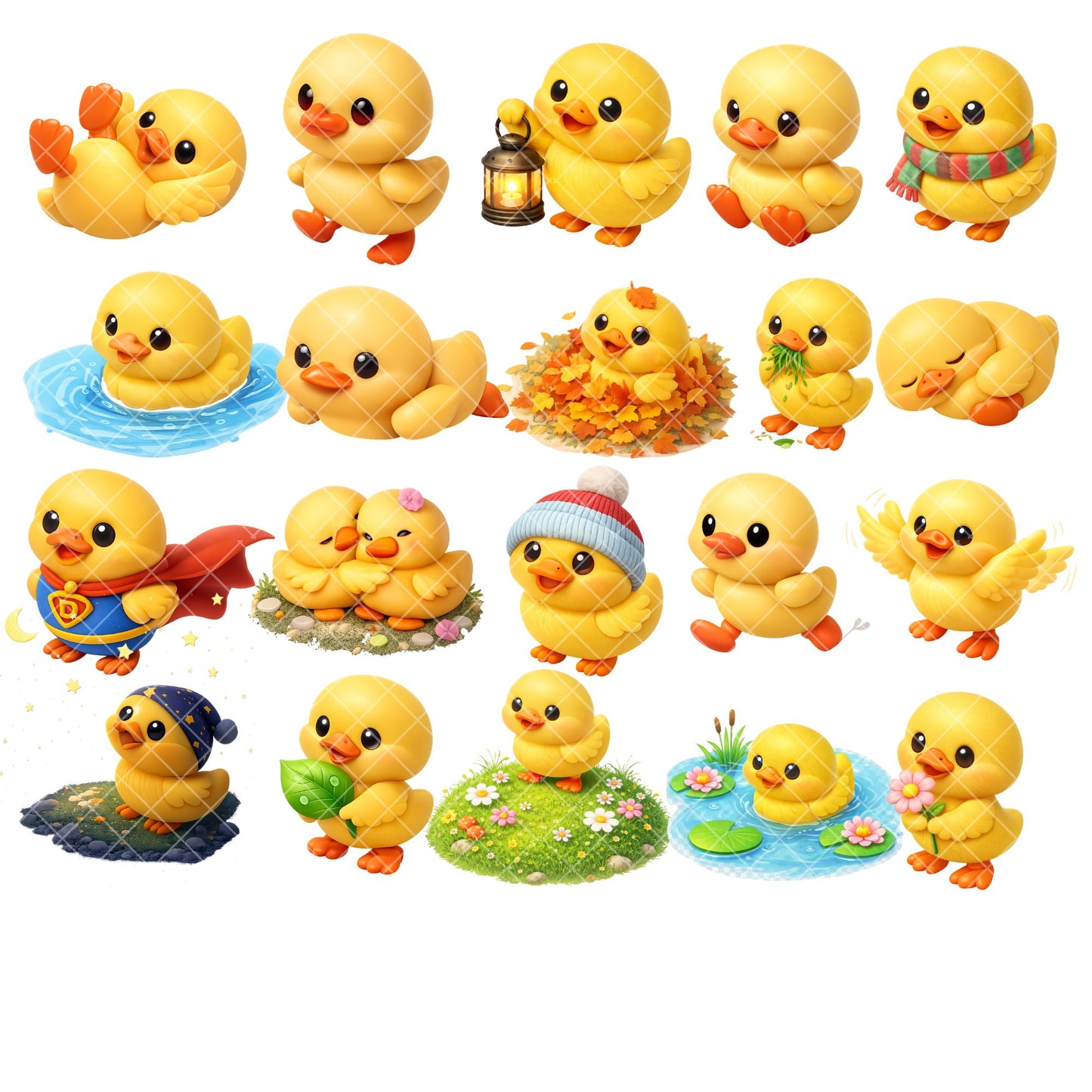 Duck Clipart Bundle – 3D Isometric PNGs (40 Files) – Cute Yellow Ducks, Nursery Art, Baby Shower & Sublimation Design