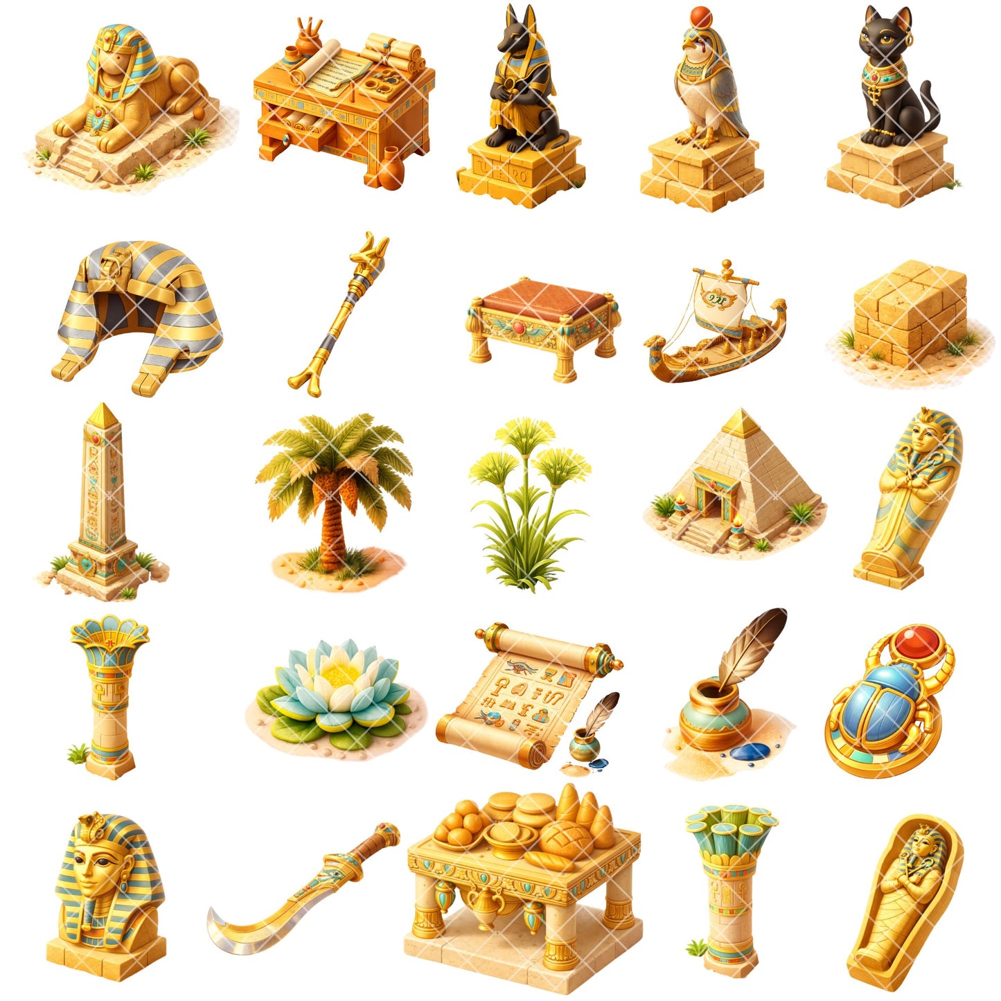 Ancient Egypt Clipart – 55 Egyptian 3D PNG Files – Exodus Bible Lesson & History Classroom Graphics