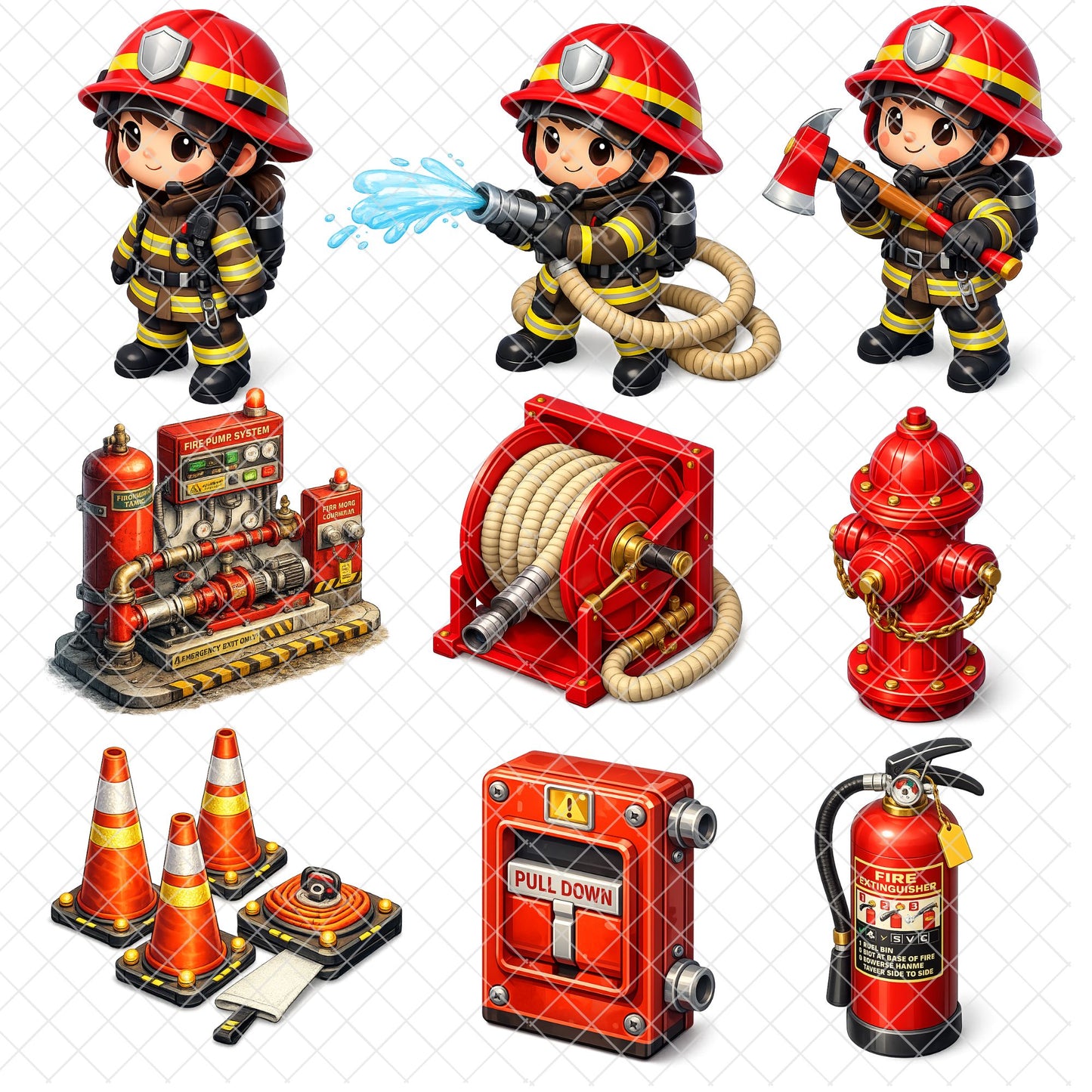 Firefighter 3D Clipart PNG Bundle – 47 Cartoon Fire Truck & Emergency Services Graphics
