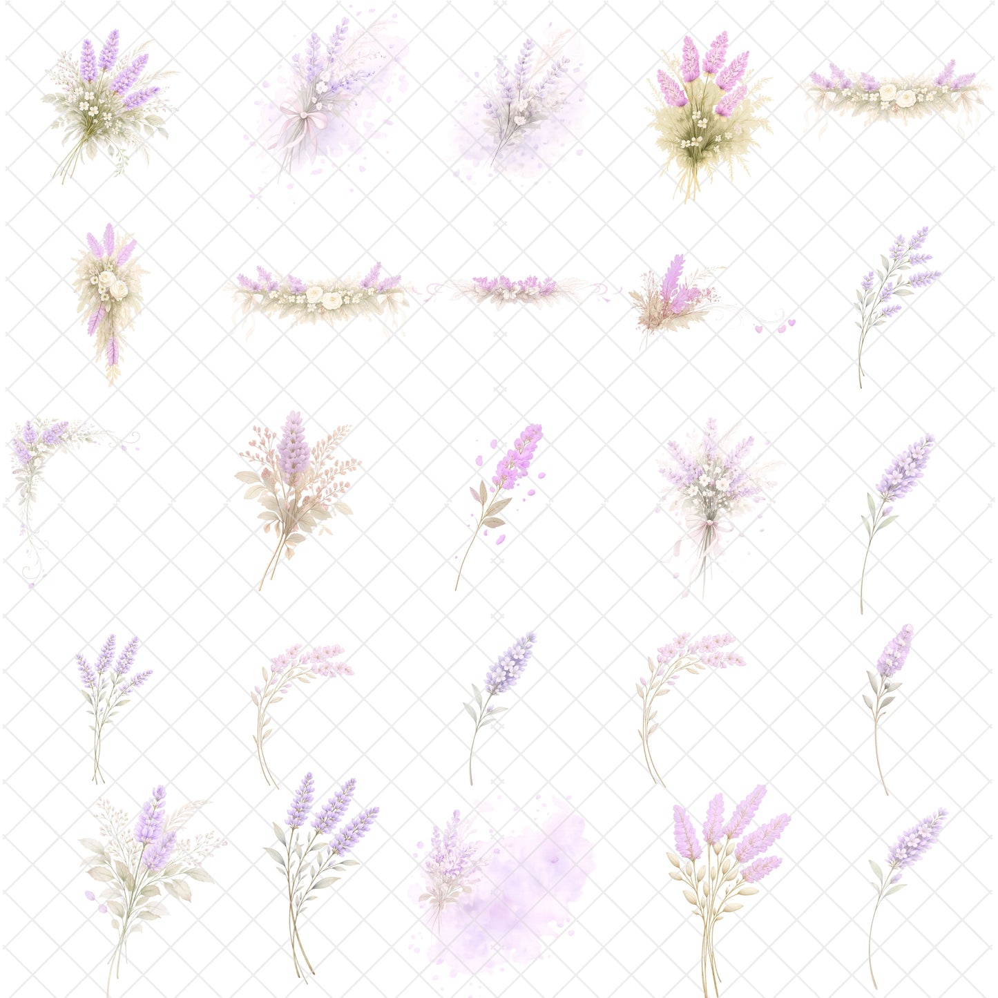 Lavender Watercolor Clipart – Purple Floral PNG Bundle (53 Files) – Wedding Invitations, Planner Stickers & Branding Graphic