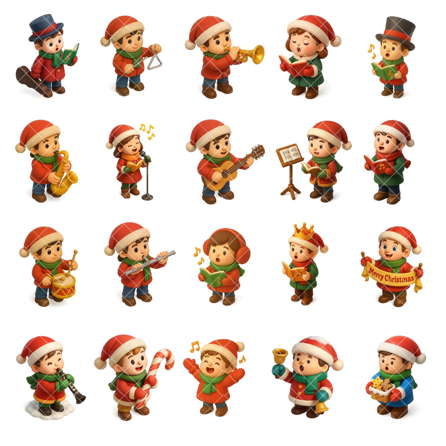Christmas Carolers Clipart, 3D Isometric Holiday PNG Set, Festive Music Choir, Angels & Winter Decor, 60 PNG Files