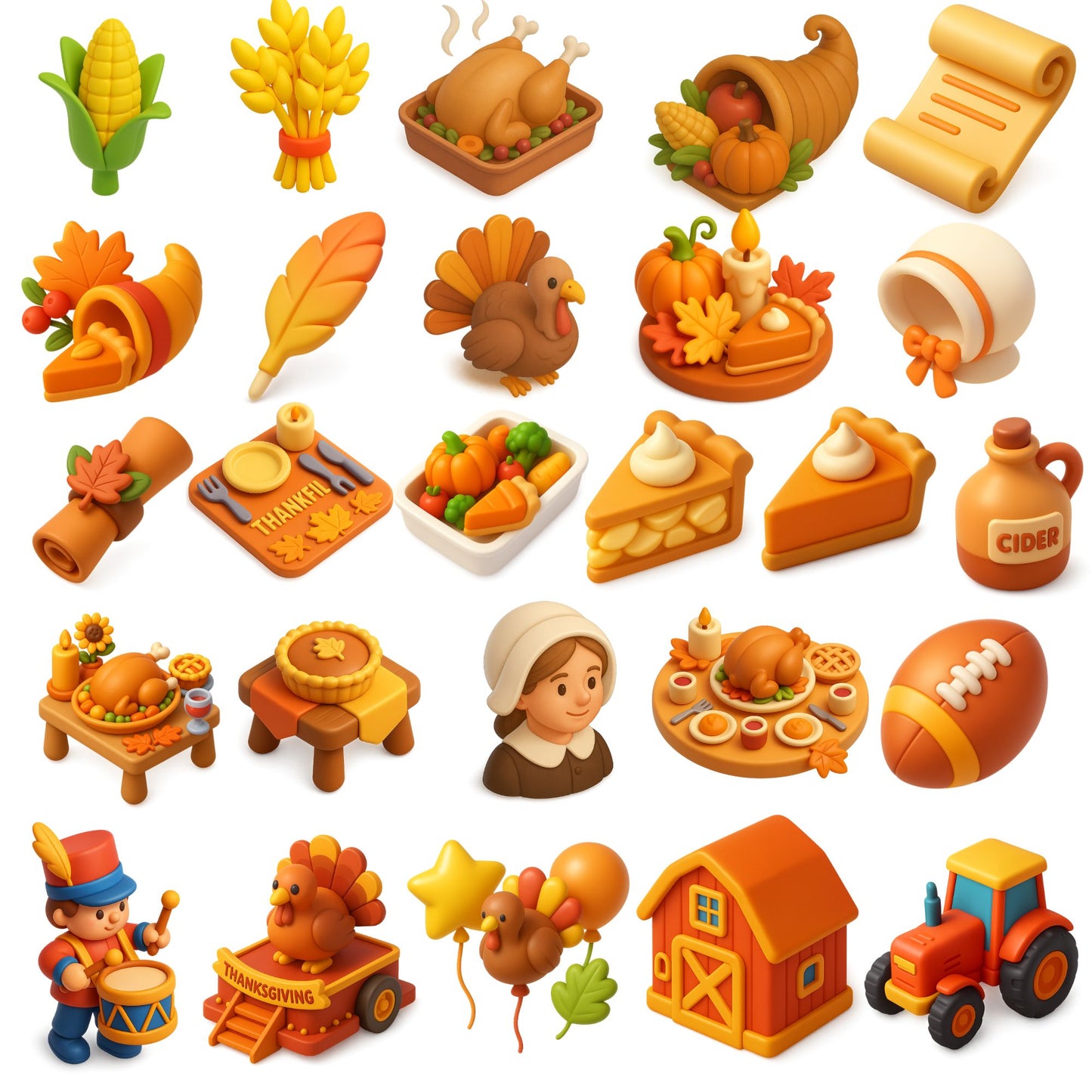 Thanksgiving & Autumn 3D Clipart – 52 PNG Fall Leaves, Turkey, Pumpkins & Harvest Decor