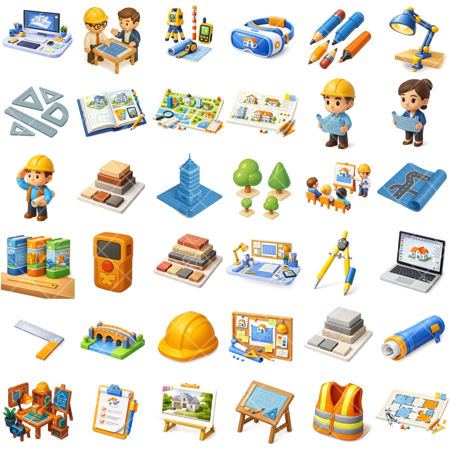 Architect Clipart Bundle, Architecture PNG Icons, Cute Construction Tools & Characters, Building Graphics