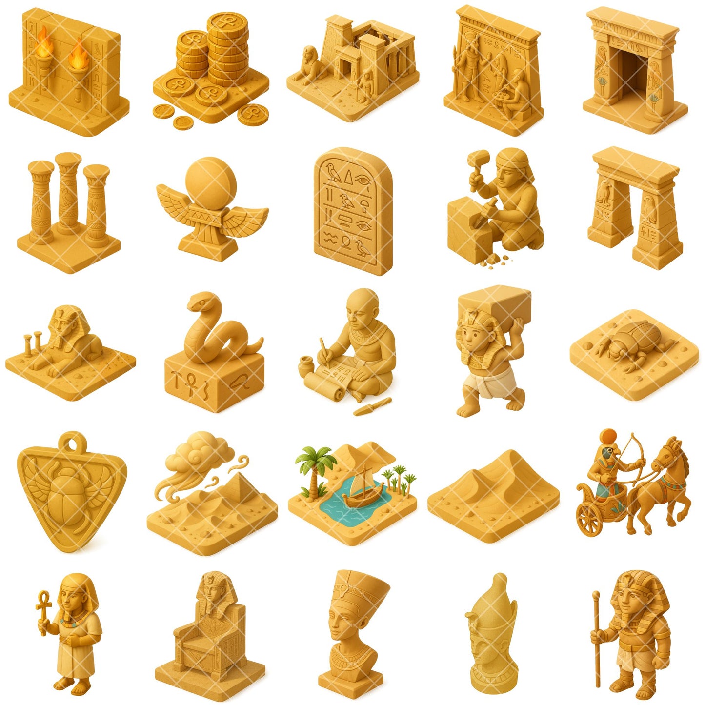 Ancient Egypt 3D Clipart Bundle – Pharaohs, Pyramids & Gods PNG, History Classroom Graphics for Teaching, Crafts & Projects, 64 PNG