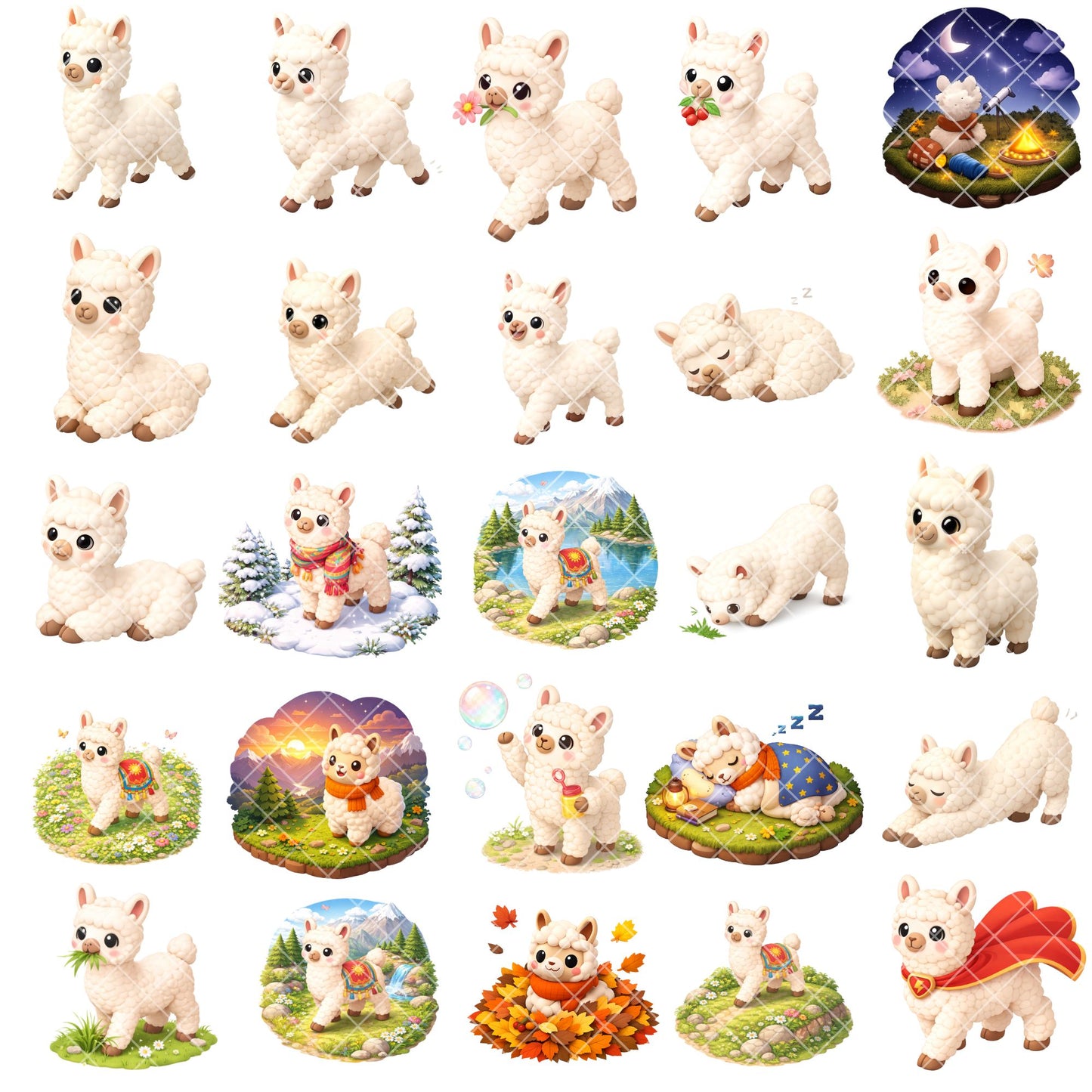 Llama 3D Clipart – 42 Cute Llama PNG Files – Baby Llama Nursery Art, Fall & Superhero Sublimation Graphics