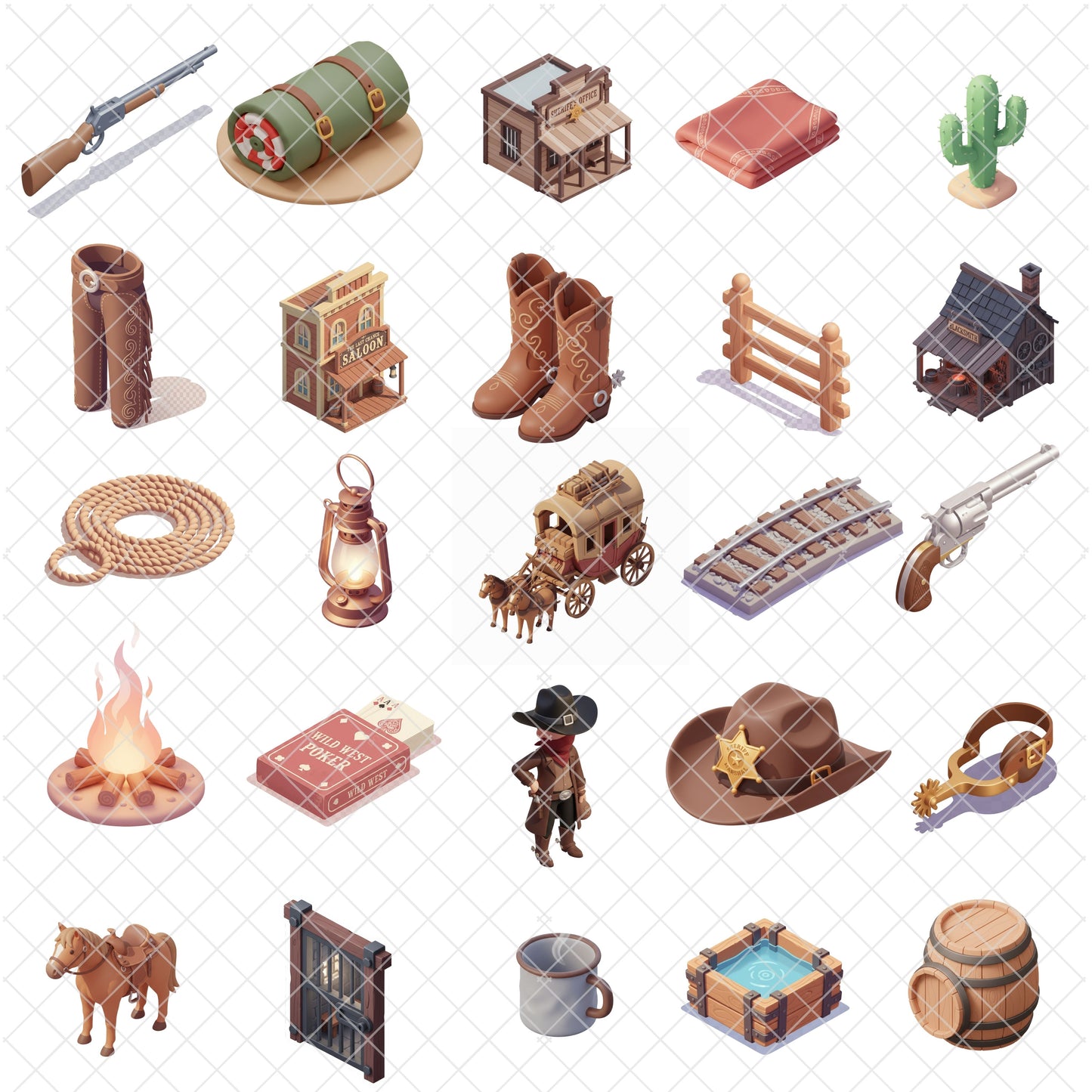 American Wild West 3D Clipart PNG Bundle – 50 Cowboy, Sheriff & Saloon Western Graphics