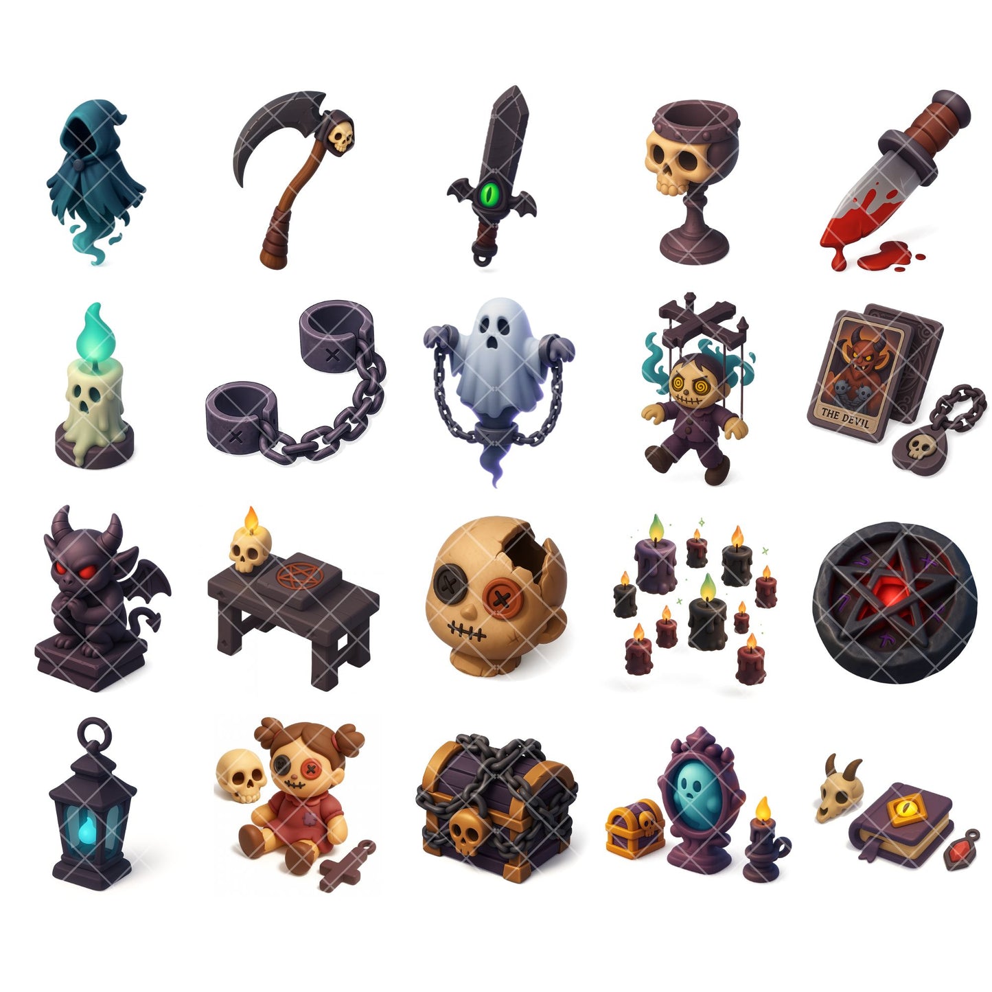 Haunted Objects 3D Clipart – Cursed Relics & Gothic PNG | Halloween Horror, Dark Fantasy Art (60 Files)