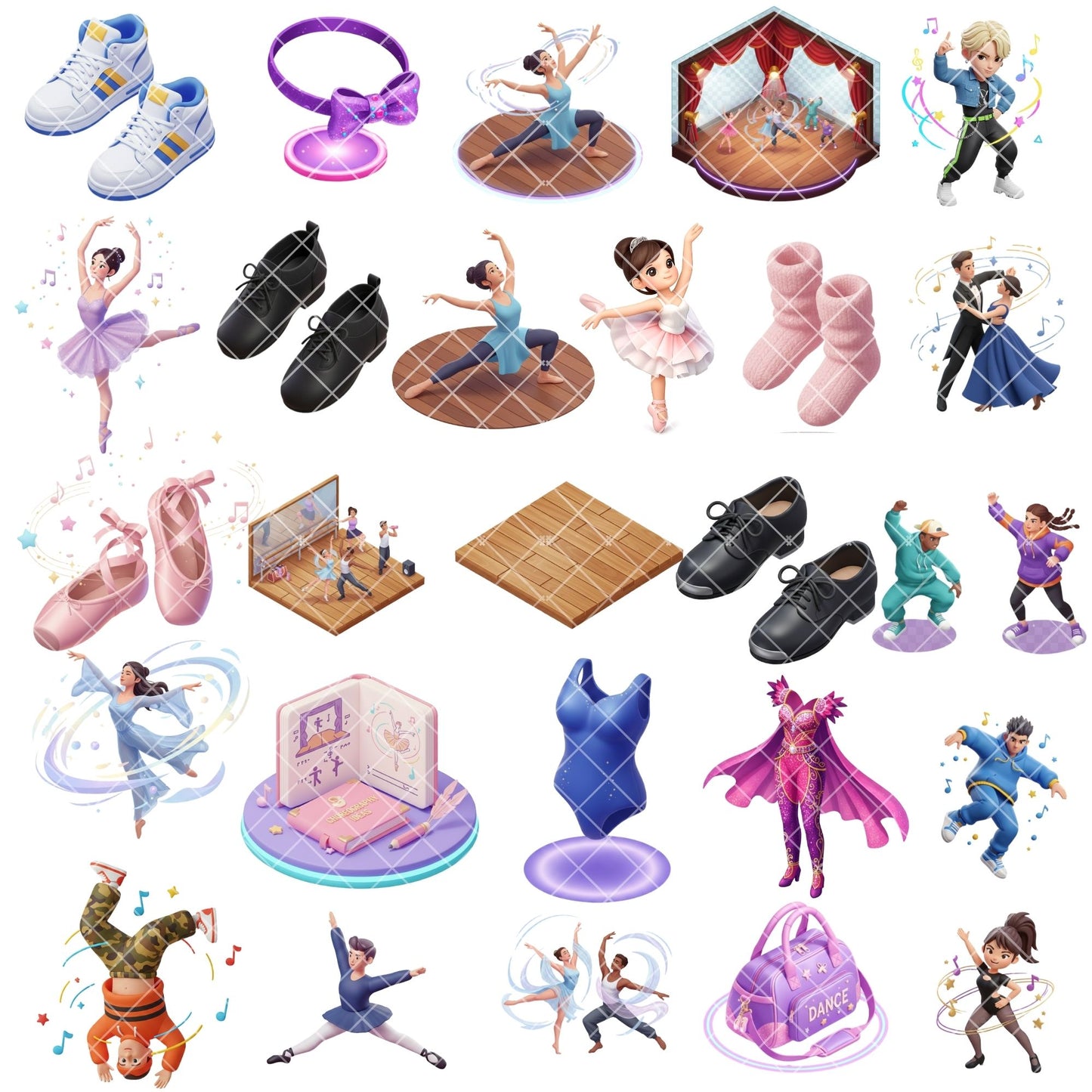 Dancer 3D Clipart Bundle – 50 Dance PNG Files – Ballet, Hip Hop, Salsa & Modern Dance Graphics