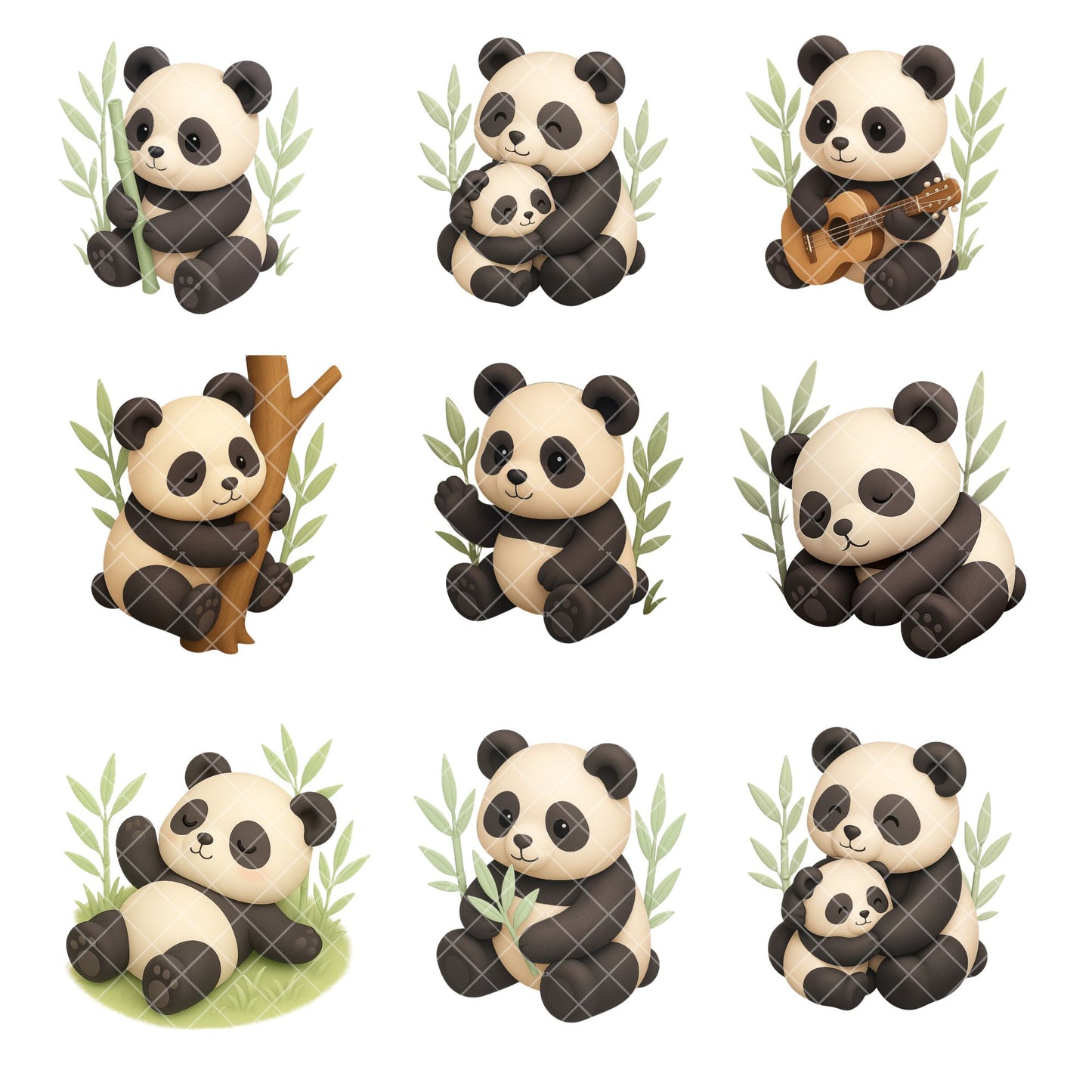 Cute Panda Clipart Bundle – 3D Isometric Panda PNG, Kawaii Animal Stickers, Planner & Sublimation Graphics, 50 PNG