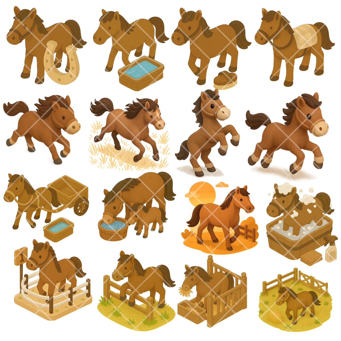 Cute Horse & Pony Clipart Bundle – Farm Animal PNG Designs for Kids, Western Party & Crafts (50 Files)