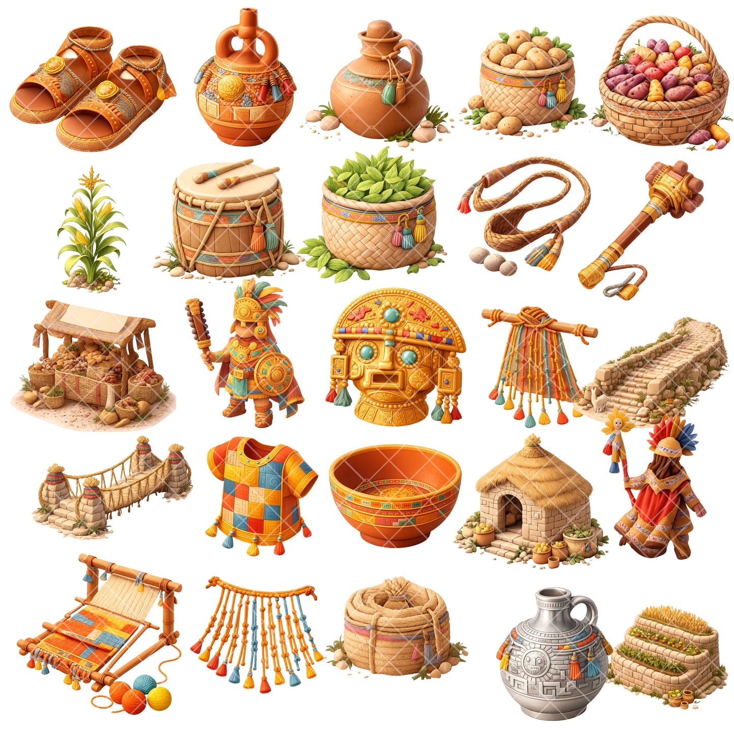 Inca Empire Clipart Bundle – 55 Ancient History 3D PNG Files for Classroom, Crafts & Education