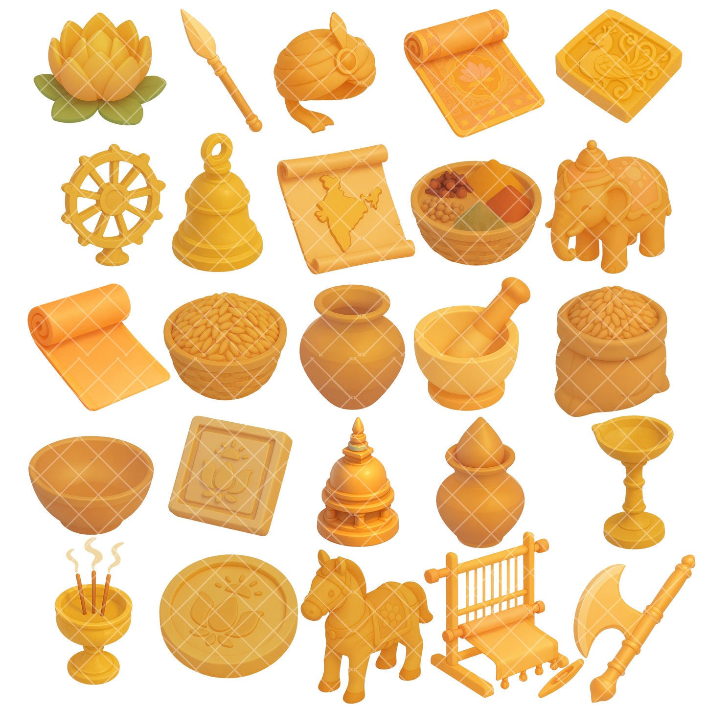 Ancient Indian Clipart Bundle – 3D Cultural PNG, Indian Heritage & Festival Graphics, Yoga & History Art, 55 PNG