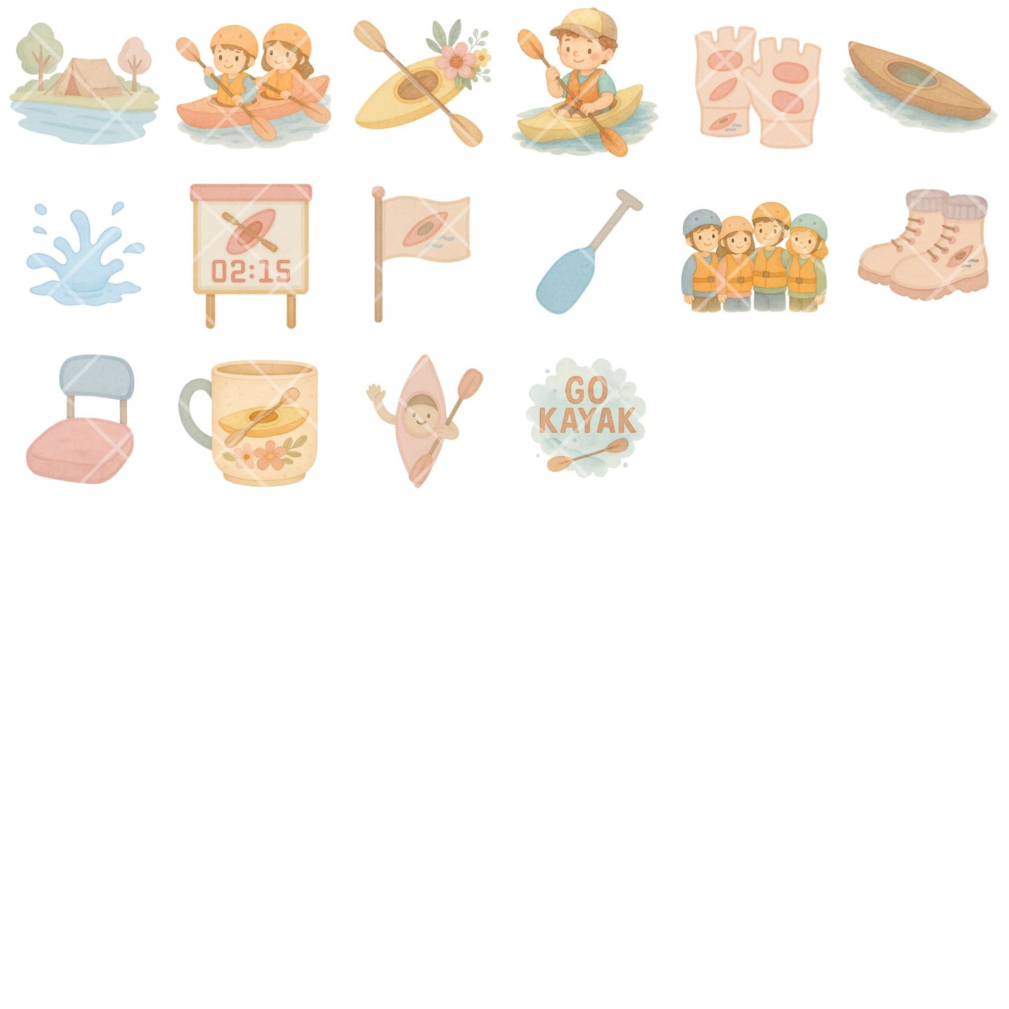 Kayaking Watercolor Clipart, Adventure Sports PNG Bundle, Outdoor Kayak Art, Camping & Summer Graphics