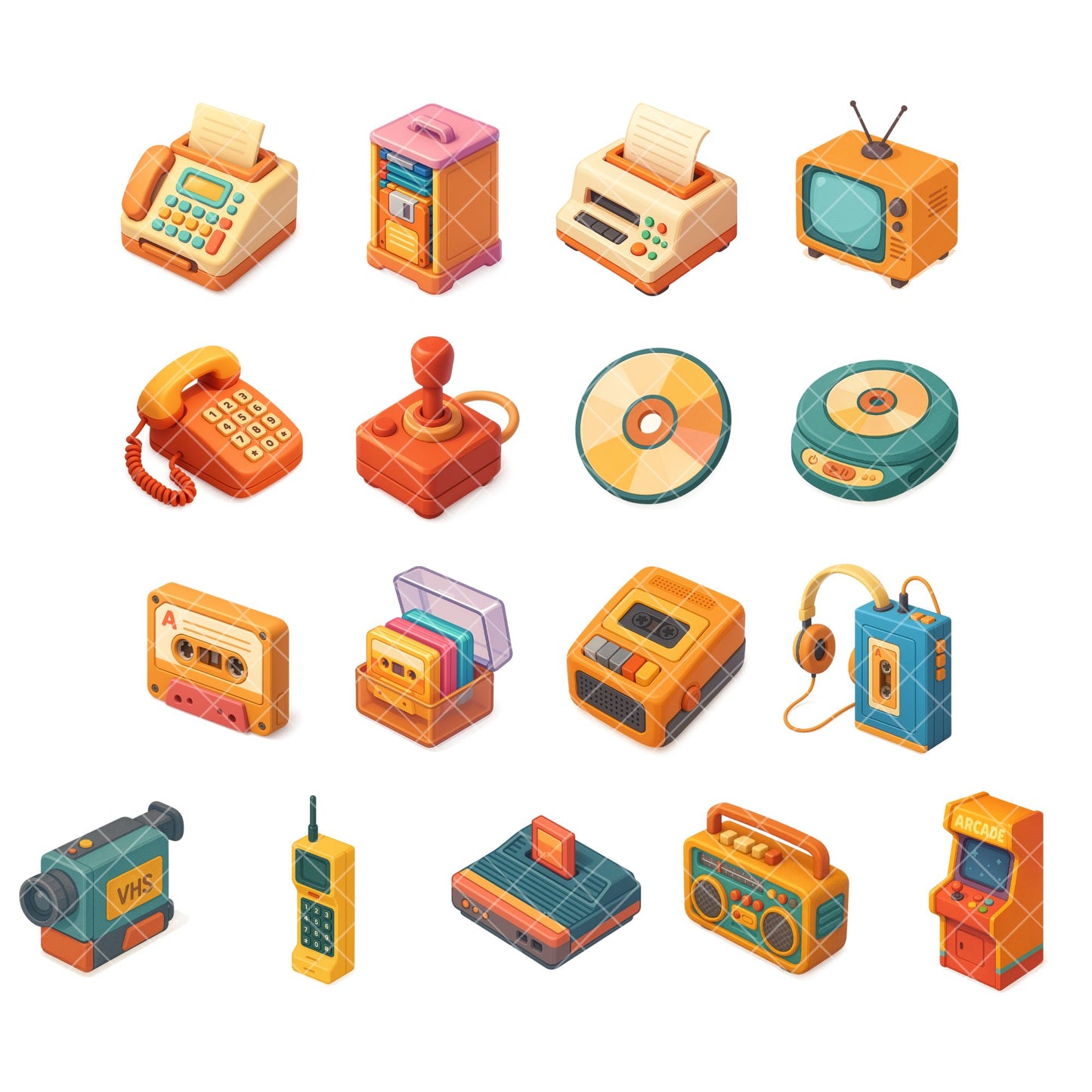 Retro Technology Clipart PNG – Vintage Gadgets 80s 90s | Old Computers, Cassettes & Retro Devices (50 Files)