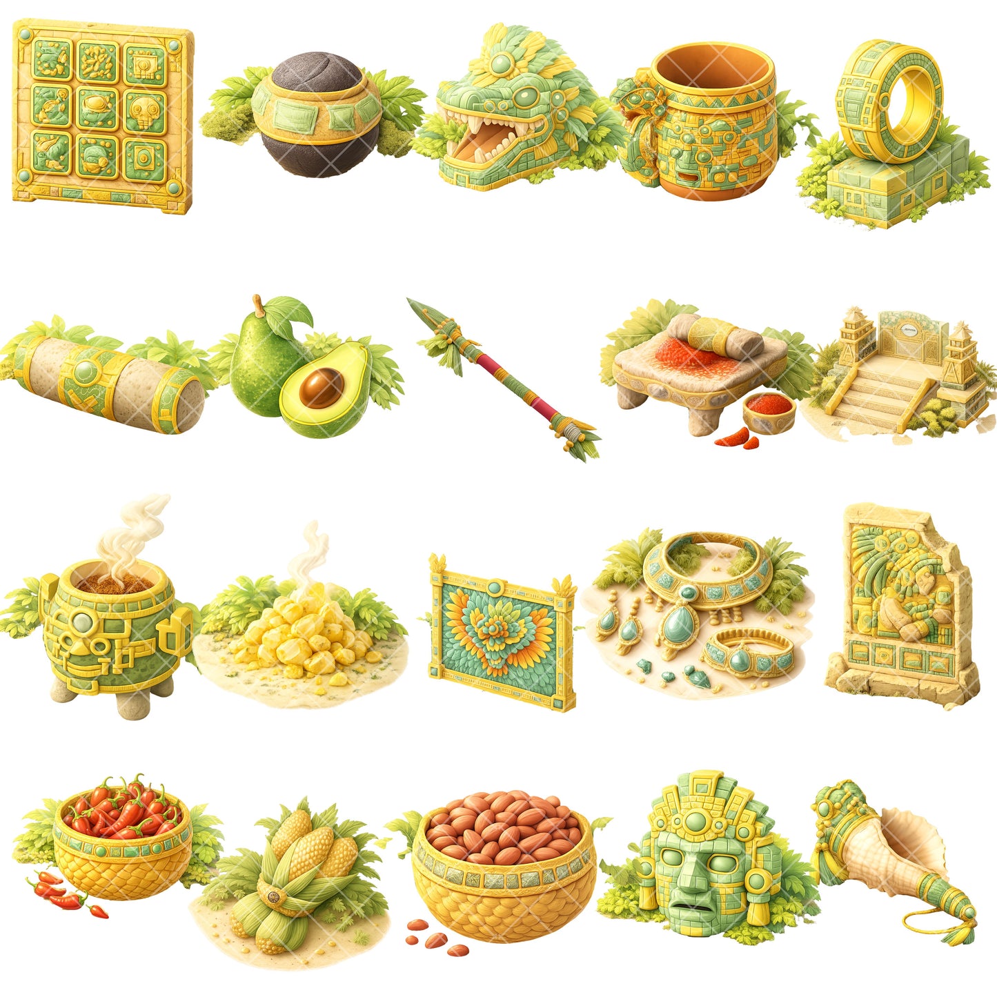 Maya Civilization Clipart Bundle – 50 Ancient Mayan 3D PNG Files for History, Crafts & Education