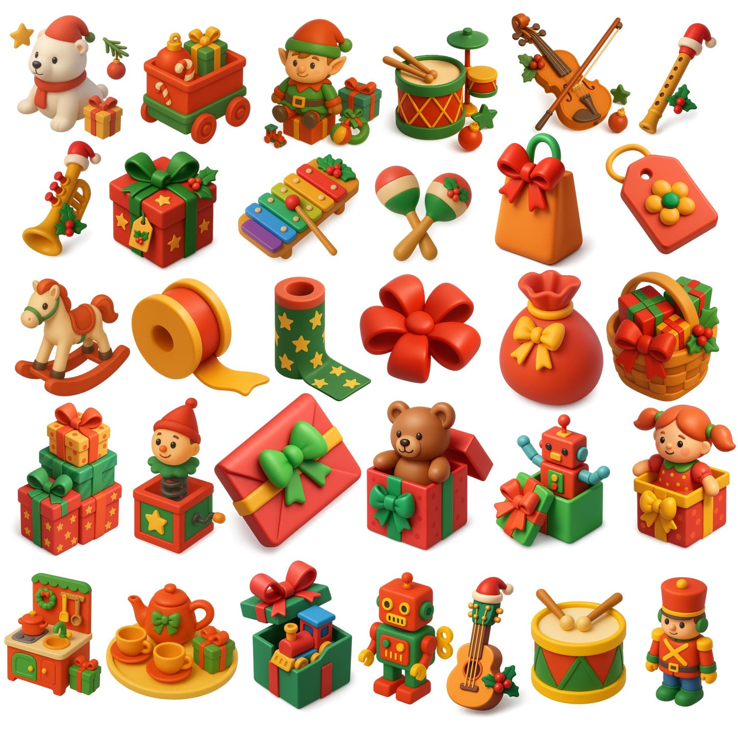 Christmas Toys & Gift Shop 3D Clipart – 62 PNG Santa, Elves, Toys & Holiday Gifts