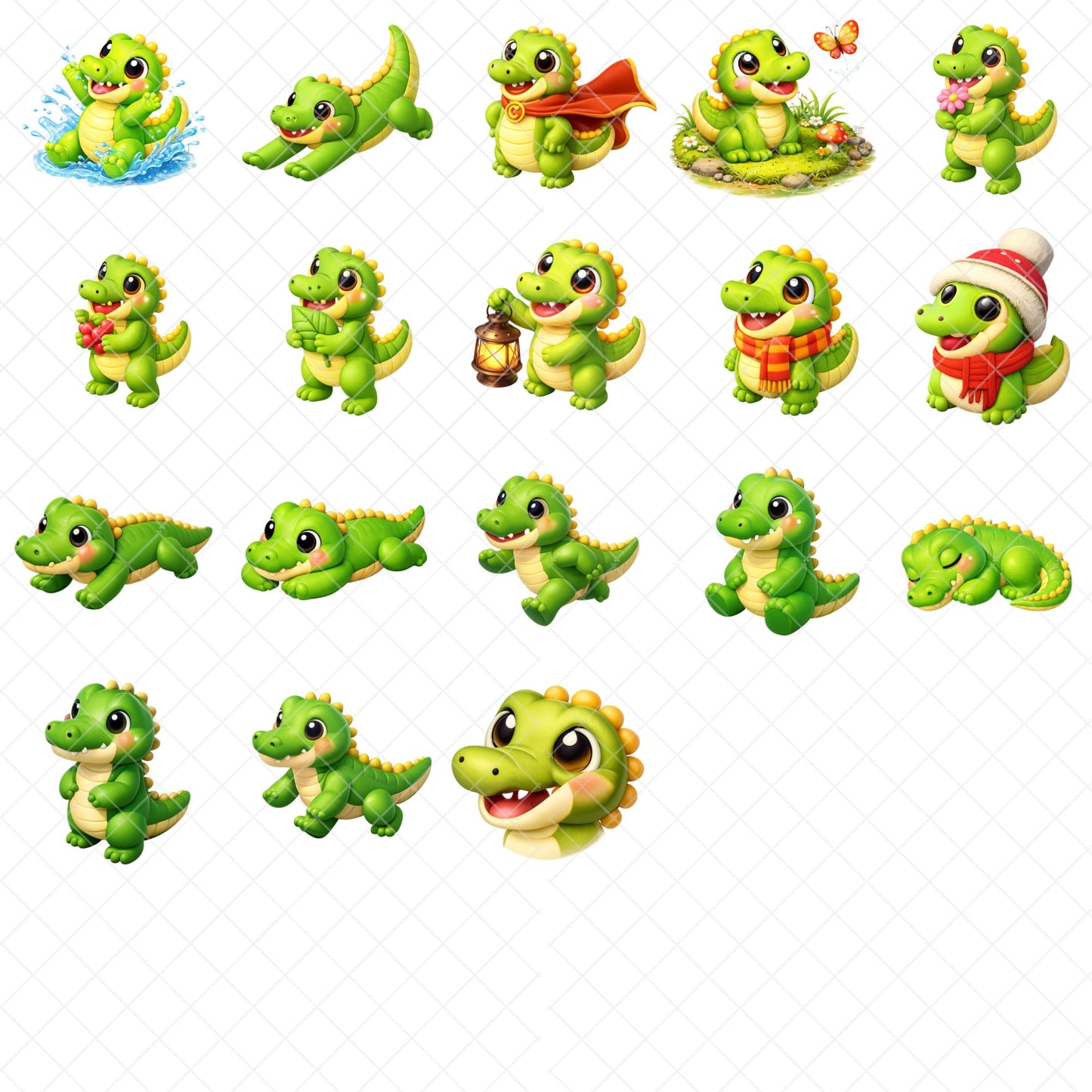 Cute Crocodile 3D Clipart – 41 Baby Croc PNG Files – Jungle Nursery Animal Graphics for Kids Crafts & Sublimation
